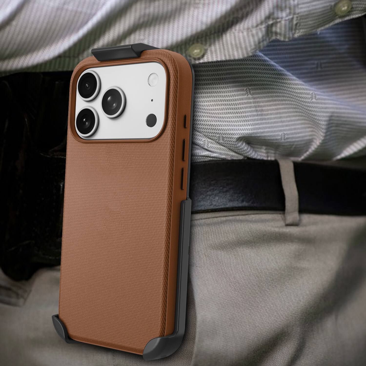 Alt View 7. Nakedcellphone - Woven Combo for iPhone 17 Pro Max Case - Compatible with MagSafe - with Rotating Belt Clip Holster Holder - Brown.