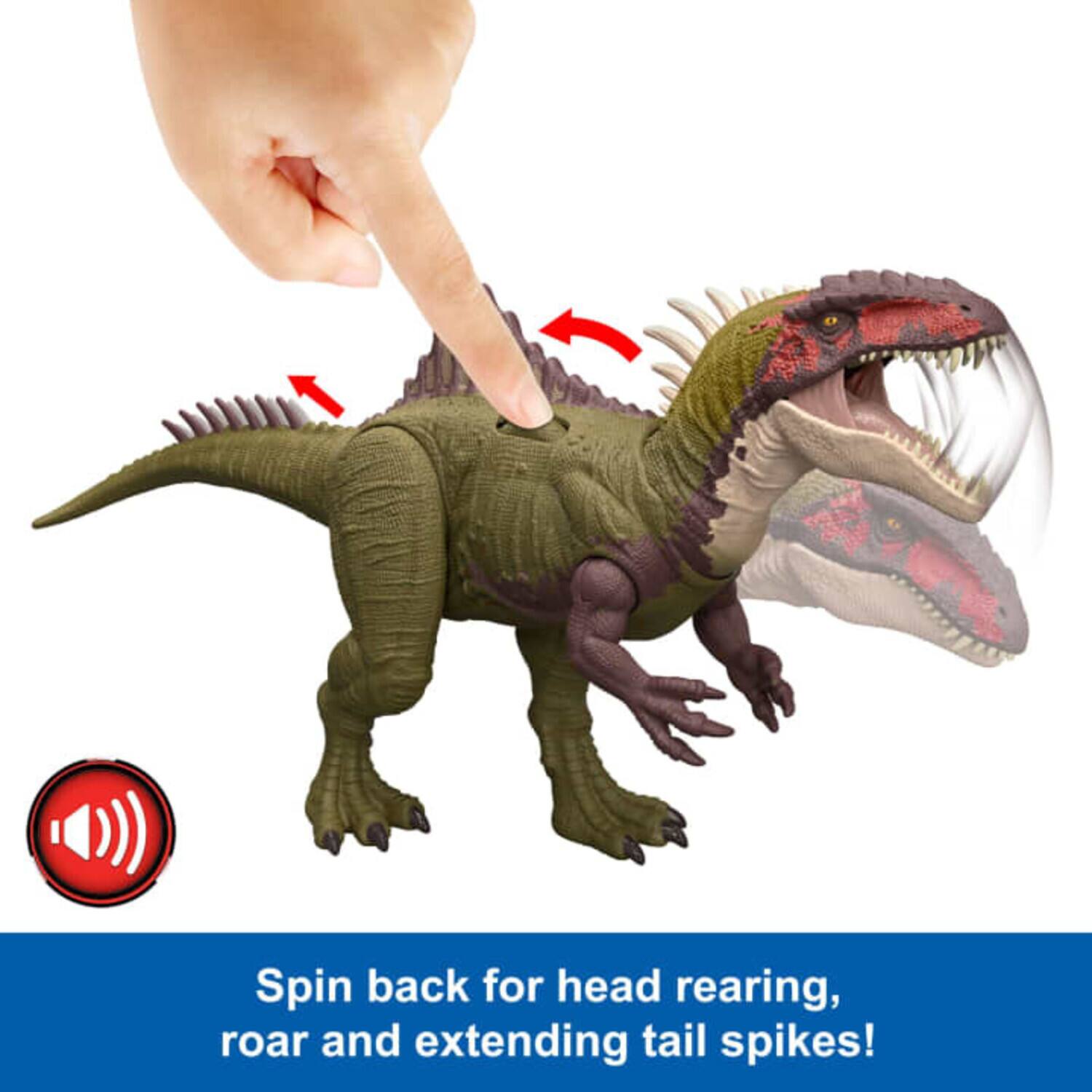 Spin back for head rearing, roar and extending tail spikes!