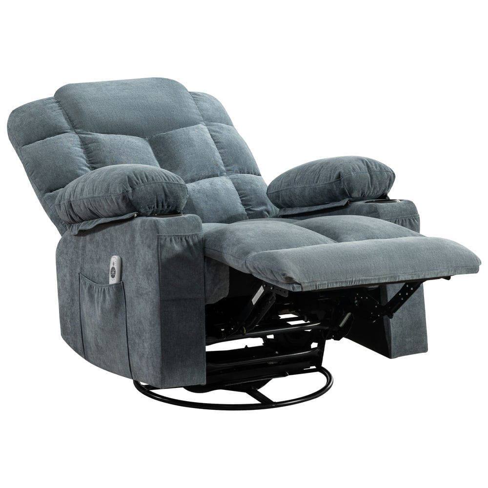 Alt View 7. Kadyn - Oversized Massage Swivel Recliner with Lumbar Heating, Cup Holders & USB Port, Living Room Chair - Blue.