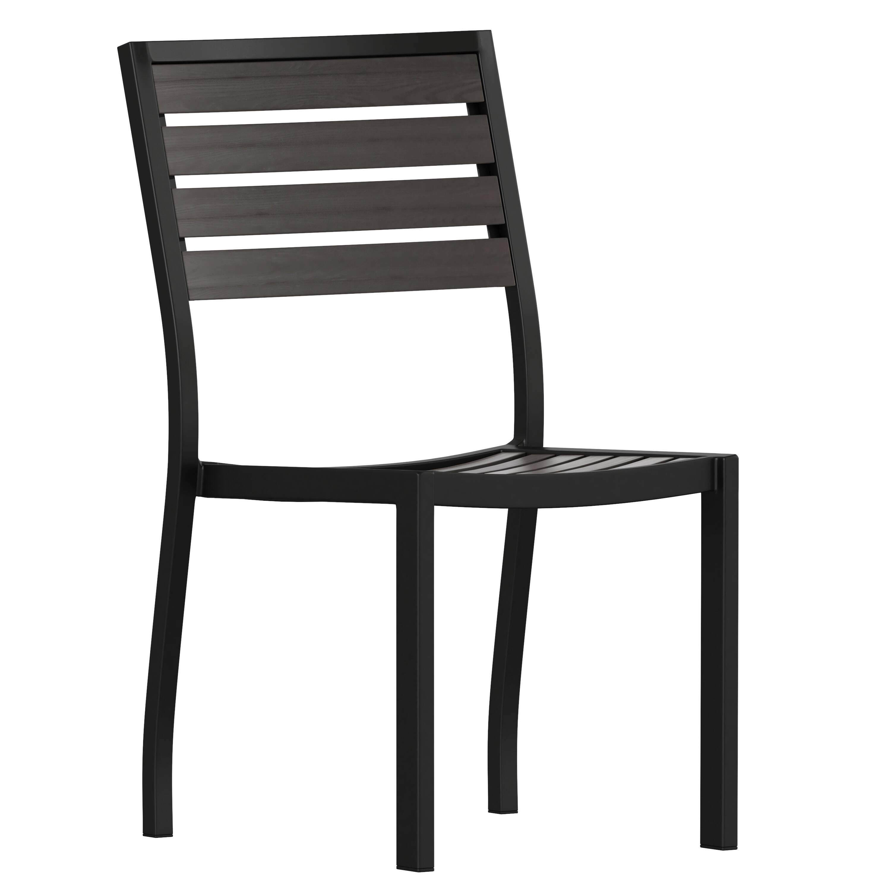 Front. Flash Furniture - Lark Outdoor Stackable Side Chair with Faux Gray Wash Teak Poly Slats - Gray.