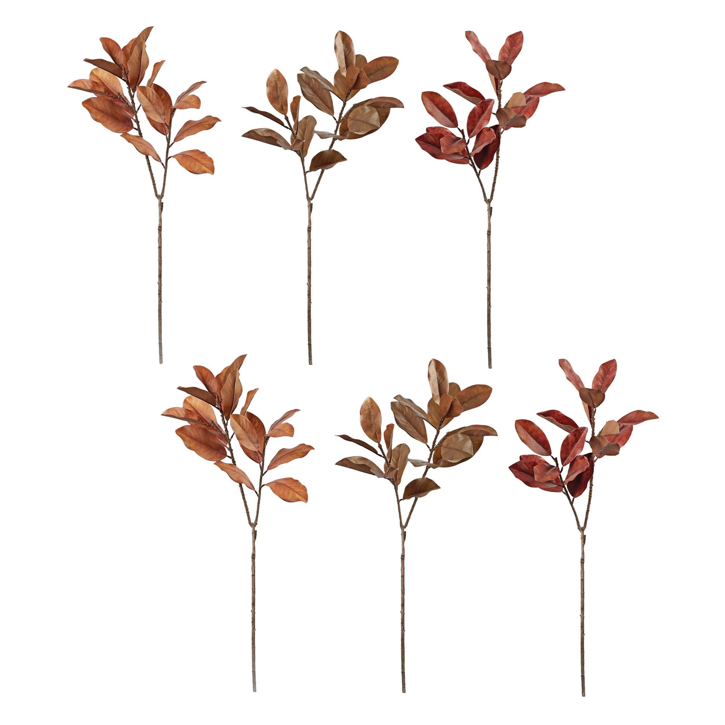Alt View 2. BreeBe - Fall Magnolia Leaf Spray (Set of 6) - Orange, Red, Brown.