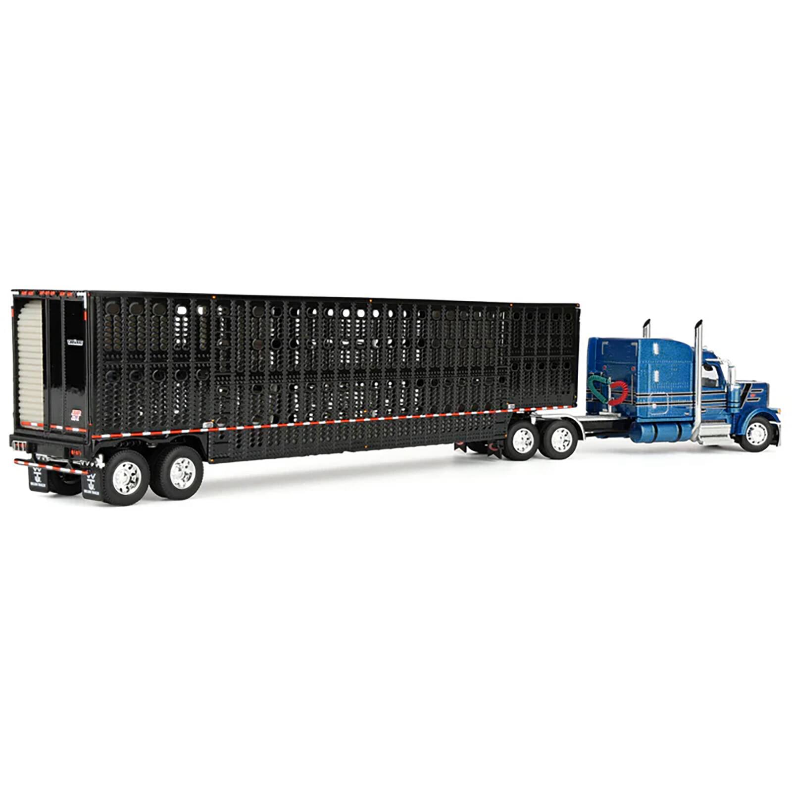 Alt View 4. First Gear - Peterbilt 589 with 72" Mid-Roof Sleeper and Wilson Trailer Bright Blue w/Black & Trailer 1/64 Diecast by DCP/First Gear.