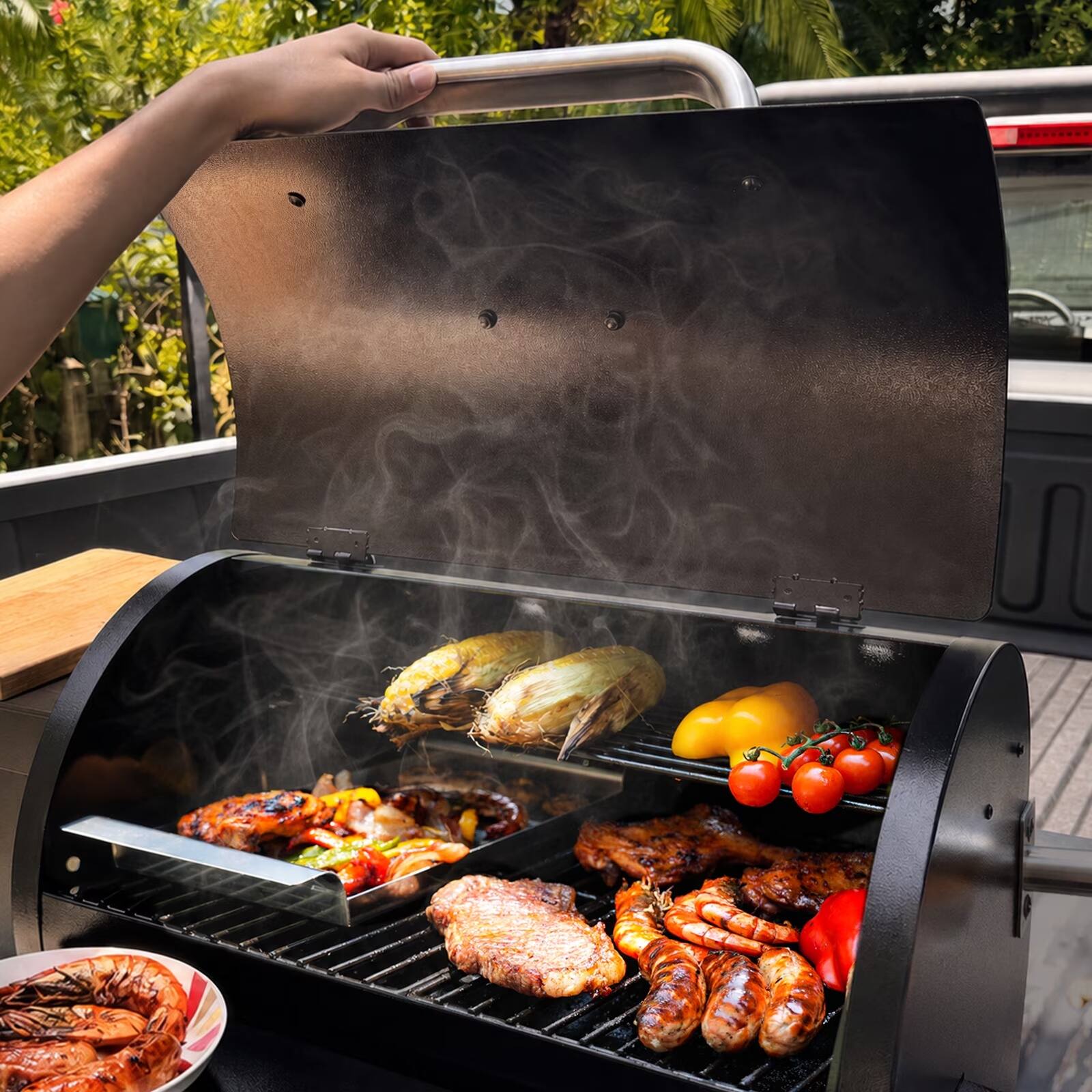 Alt View 2. KingChii - 485-sq in Brown Portable Wood Pellet Grill with Detachable Legs and PID Control.