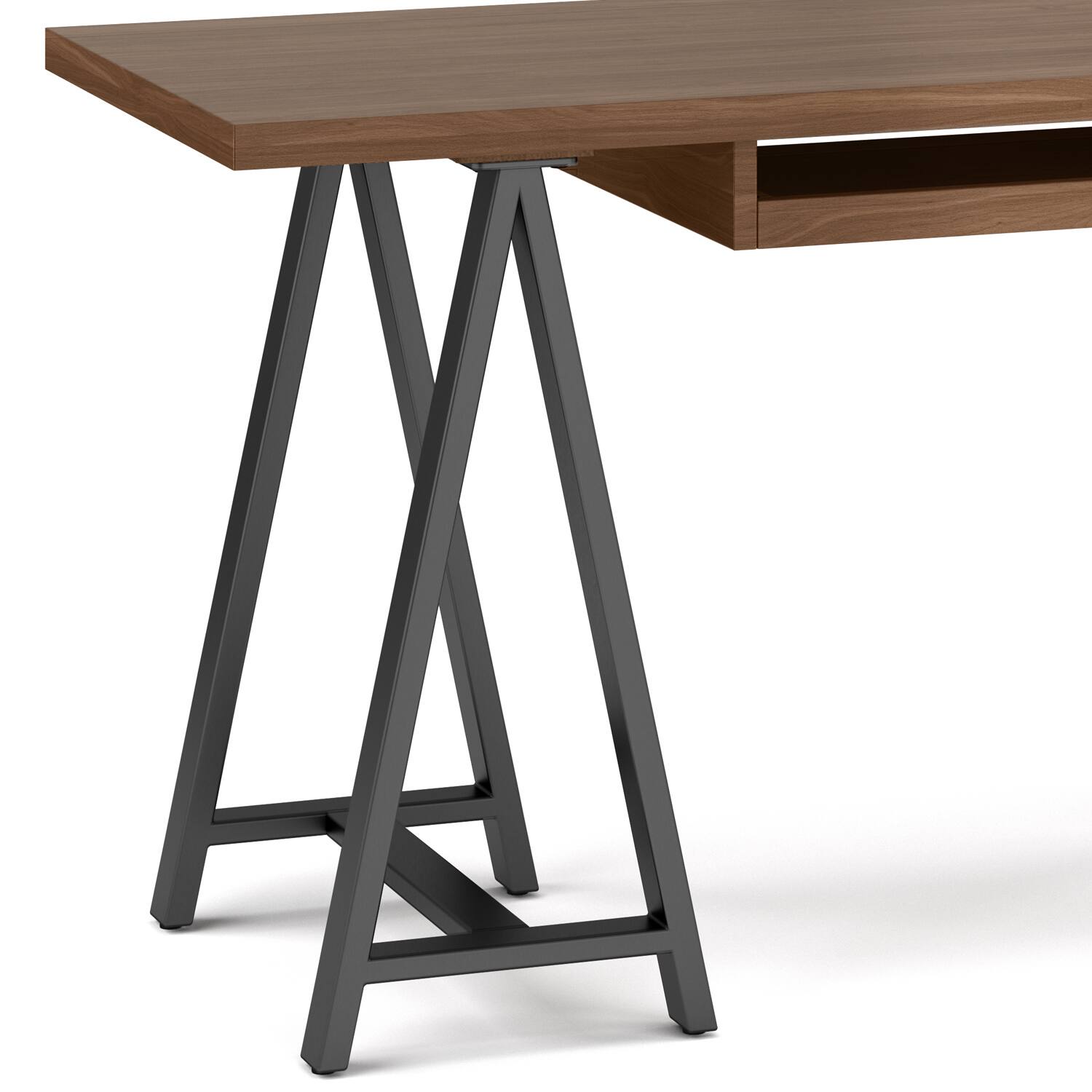 Alt View 13. Simpli Home - Sawhorse industrial 60 inch wide solid walnut wood and metal desk - Walnut.