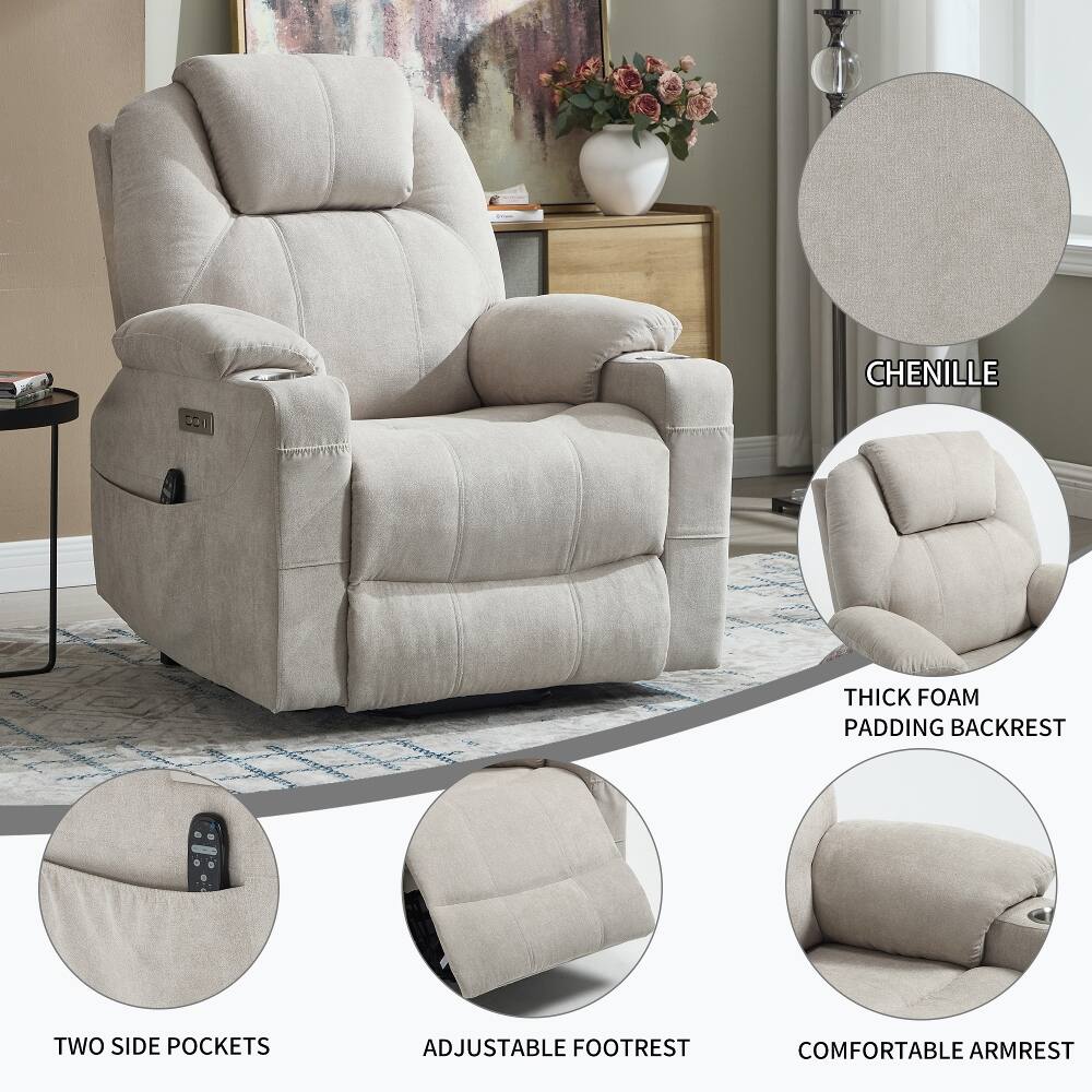 CHENILLE  
CON  
THICK FOAM PADDING BACKREST  
TWO SIDE POCKETS  
ADJUSTABLE FOOTREST  
COMFORTABLE ARMREST