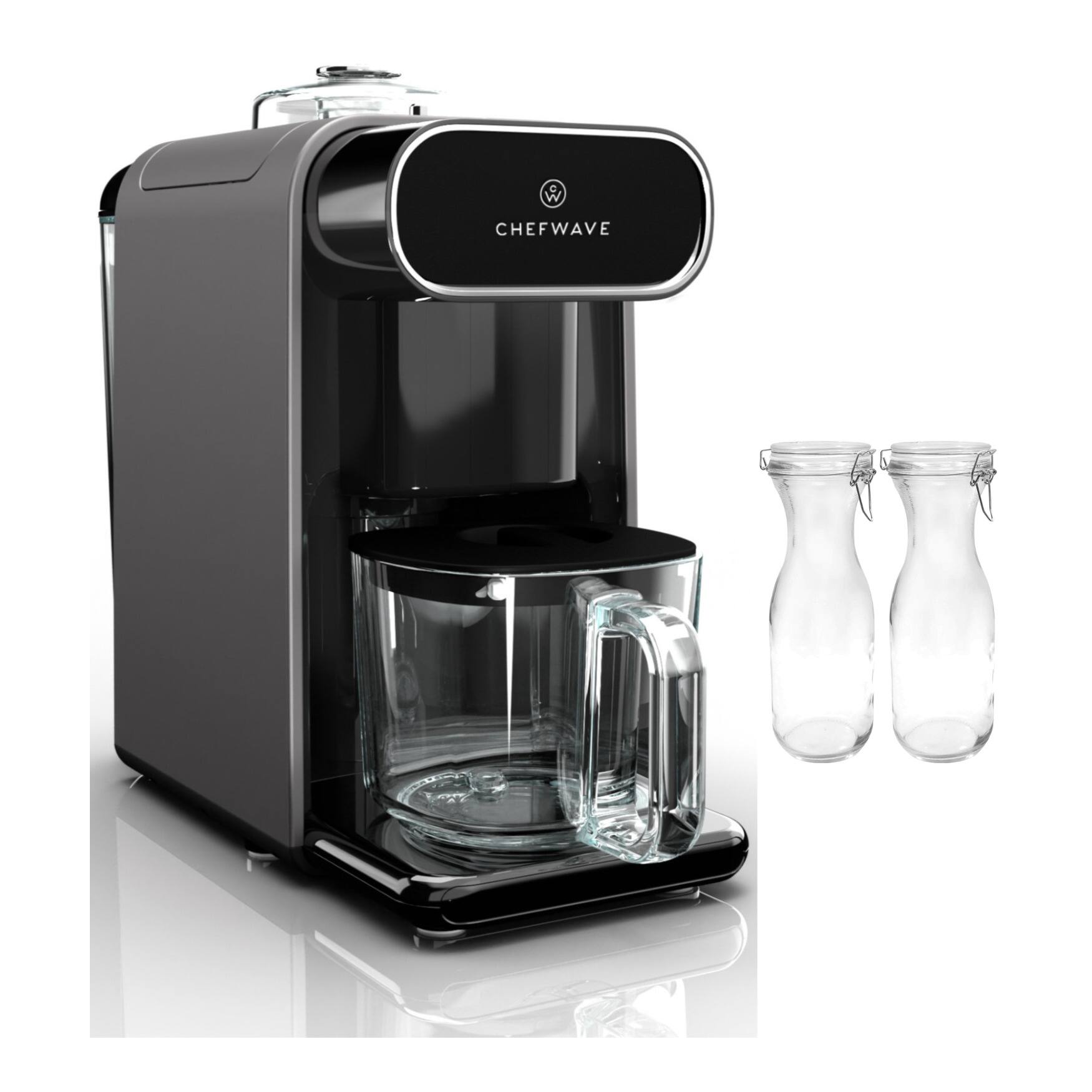 Angle. ChefWave - ChefWave Milkmade Non-Dairy Milk Maker (Silver/Black) with Glass Carafes - Black.