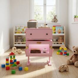 LUCKY ONE - 20.7" Assembled Robot LED Nightstand 360 Rotating Drawer - Pink