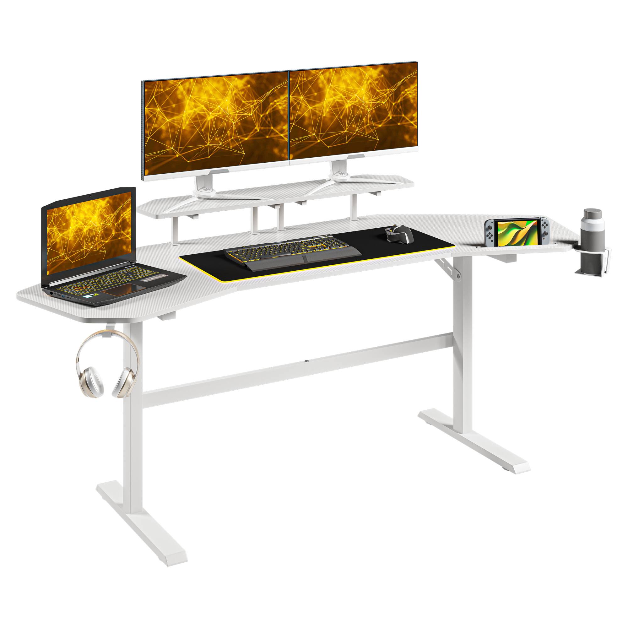 Angle. GOODSILO - Premium Gaming Desk with Shelves and Accessory Holders for Enhanced Gaming Experience - White.