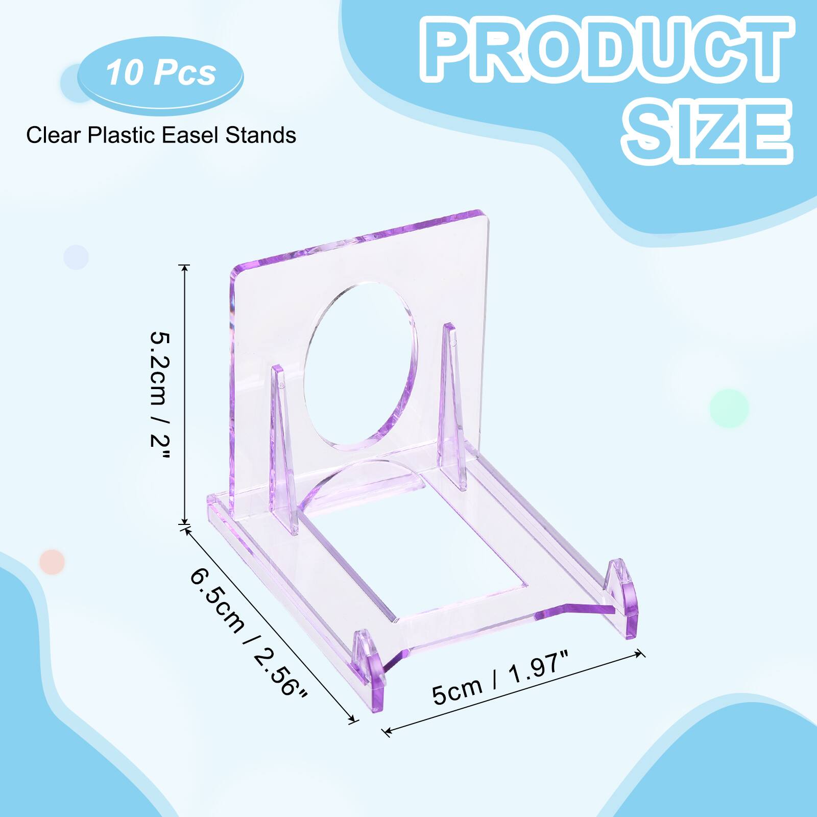 10 Pcs Clear Plastic Easel Stands

PRODUCT SIZE

- 5.2cm / 2"
- 6.5cm / 2.56"
- 5cm / 1.97"