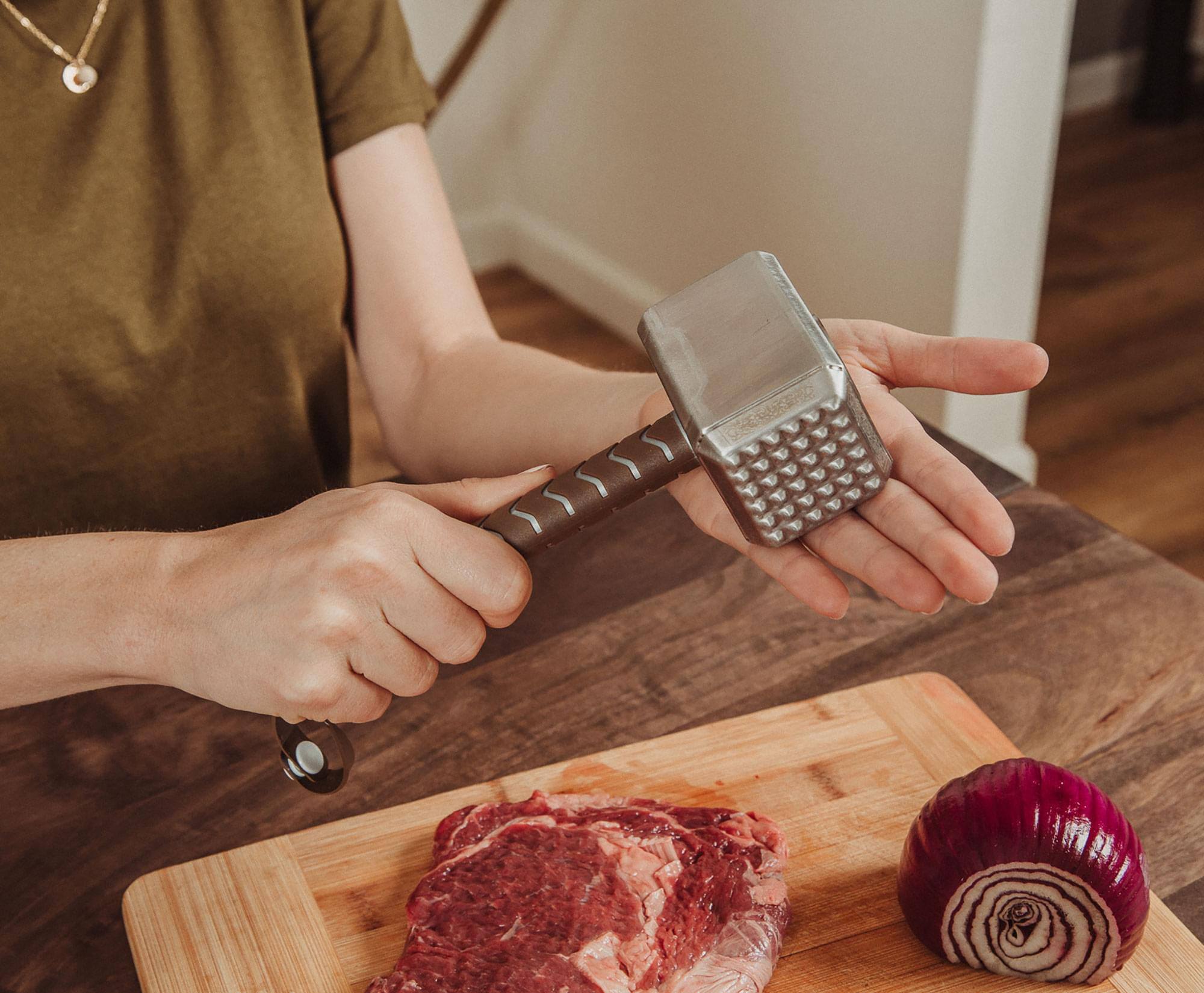 Alt View 2. Ukonic - Marvel Mighty Thor Mjolnir Hammer Replica Stainless Steel Meat Tenderizer - Silver.