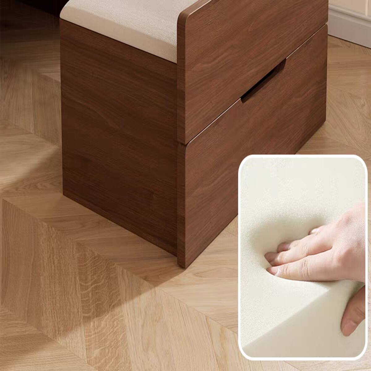 Alt View 7. Loheer - Loheer Makeup Vanity Desk Walnut Vanity Table with Flip Top Mirror and Glass Desktop - Walnut.