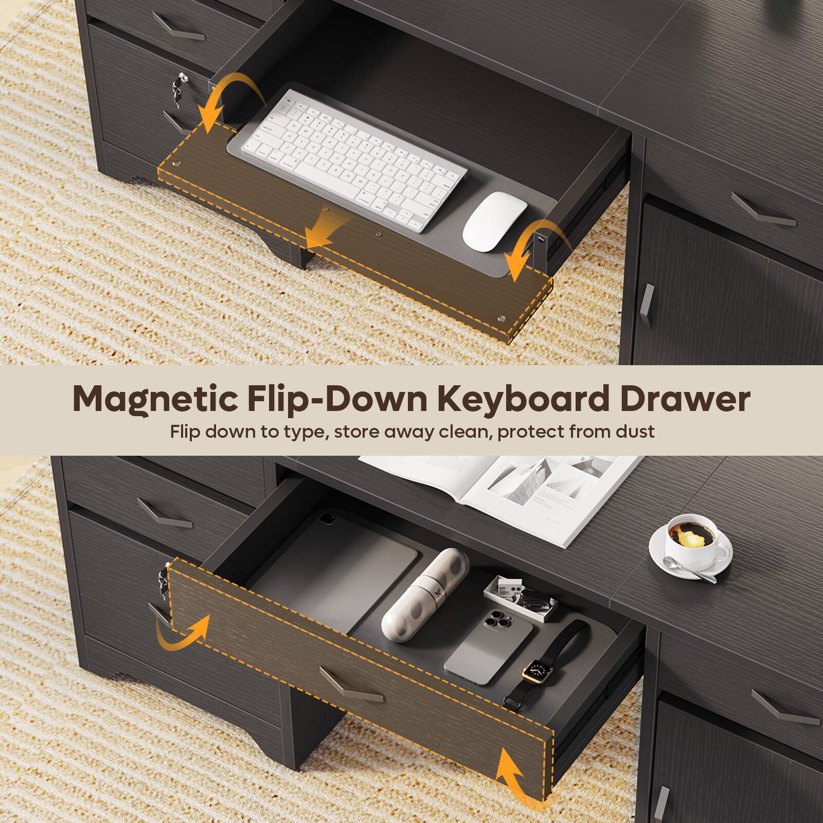 Bestier 59 inch Office Desk with Charging station, File Drawers