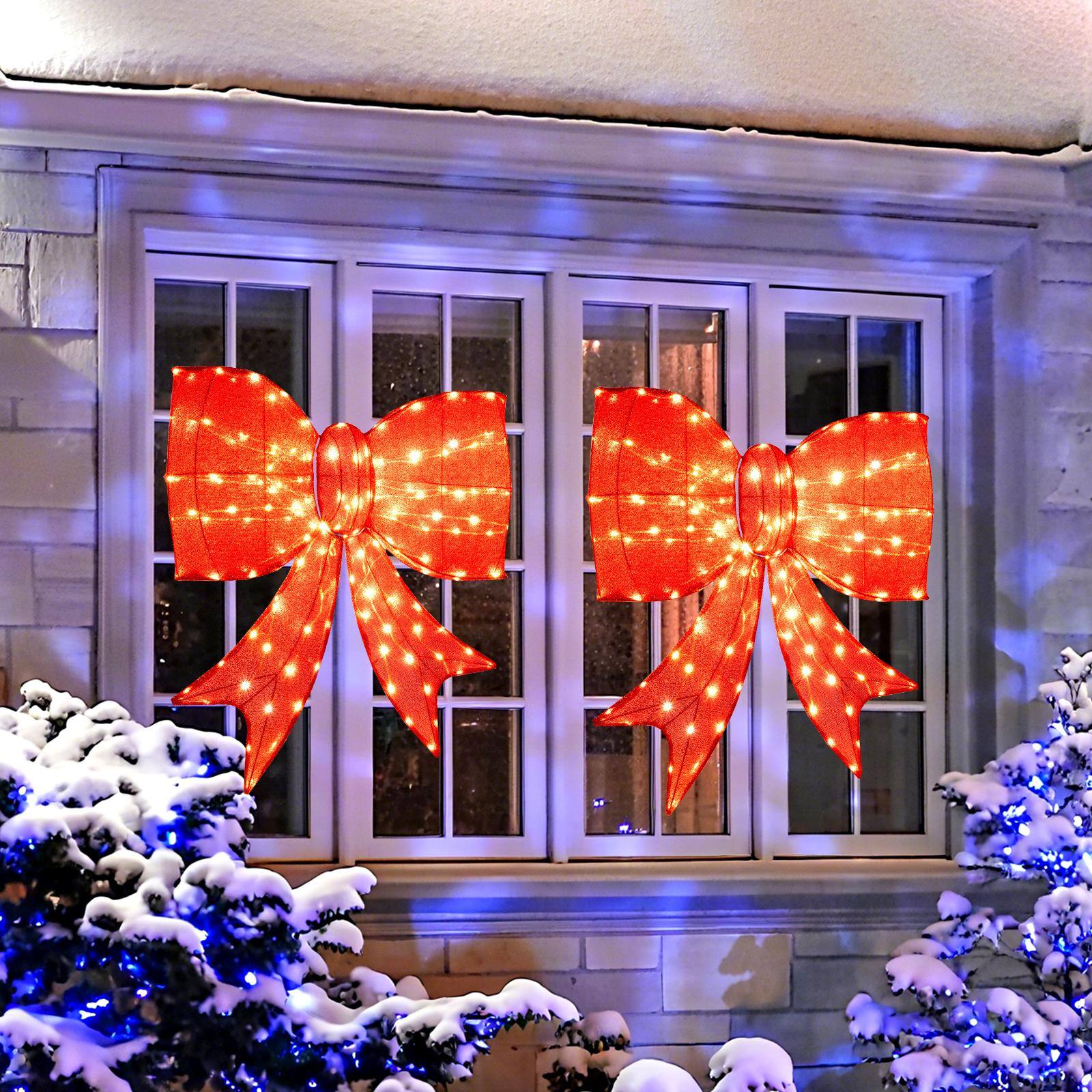 Alt View 4. Costway - Costway 2 PCS 37" Pre-lit Large Xmas Bows with 150 Warm White LED Lights, Hanging Rings - Red.