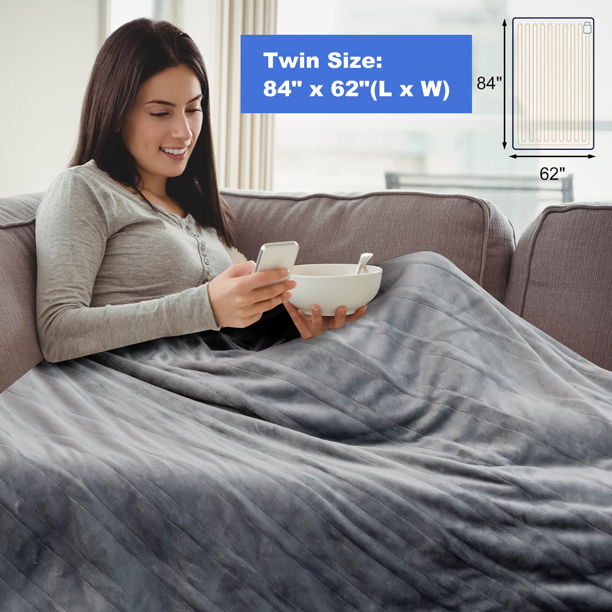 Twin Size: 84" X 62" (L X W)