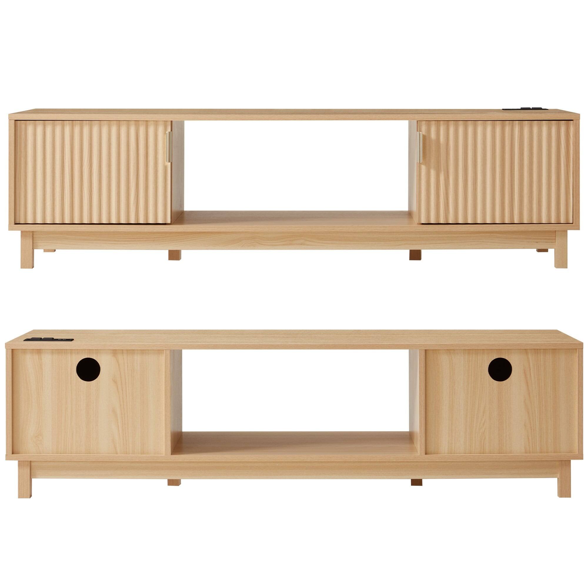 Alt View 6. U-HOMY - Mid Century Modern TV Stand for 58/70 Inch TVs, Fluted Door Entertainment Center with Power Outlet & Storage - 58".