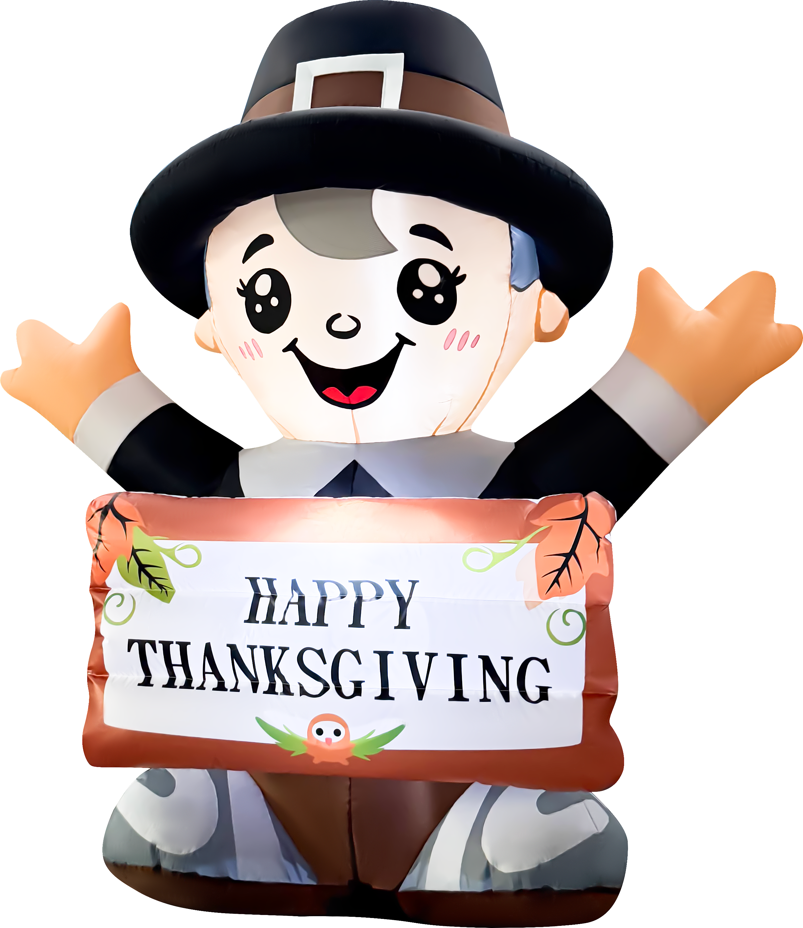 GOOSH Inflatables - GOOSH 5FT Pilgrim Boy Inflatable with LED Lights and Happy Thanksgiving Sign Outdoor Décor - Black