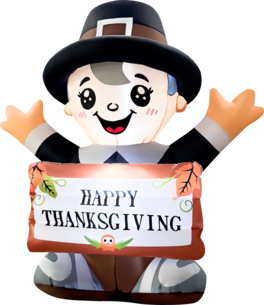 GOOSH Inflatables - GOOSH 5FT Pilgrim Boy Inflatable with LED Lights and Happy Thanksgiving Sign Outdoor Décor - Black