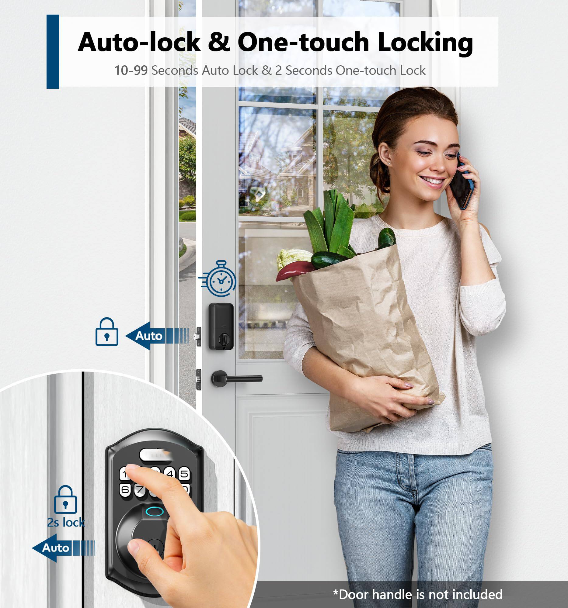 Auto-lock & One-touch Locking  
10-99 Seconds Auto Lock & 2 Seconds One-touch Lock  

*Door handle is not included