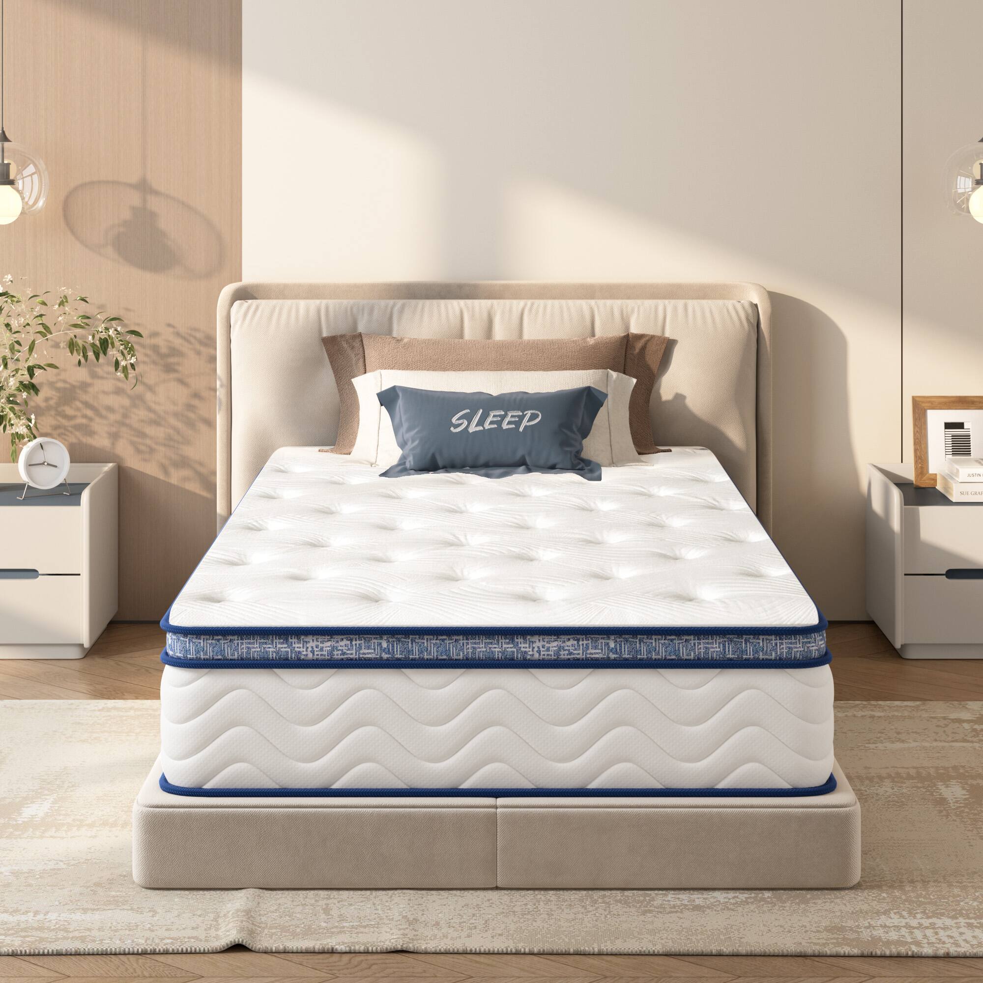 Front. GOODSILO - 12 Inch Twin Hybrid Mattress with Pocketed Springs and Memory Foam - White.