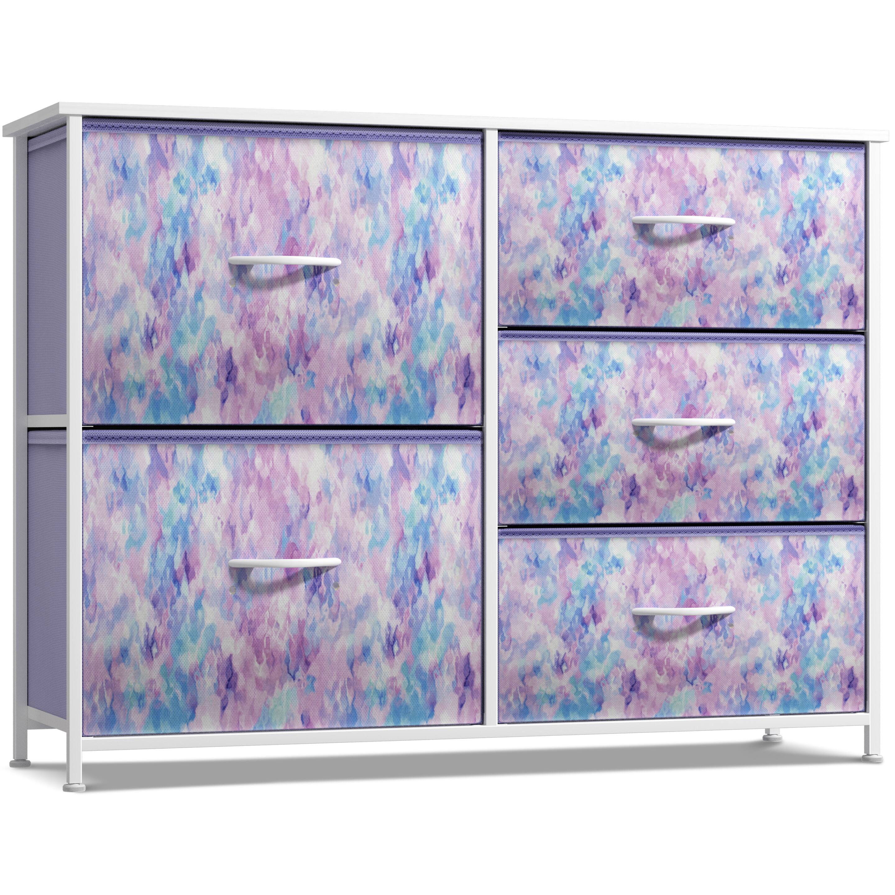 Sorbus - Kids Dresser with 5 Drawers, Storage Chest Organizer Unit with Steel Frame, Wood Top & Handle - Purple