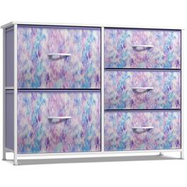 Sorbus - Kids Dresser with 5 Drawers, Storage Chest Organizer Unit with Steel Frame, Wood Top & Handle - Purple