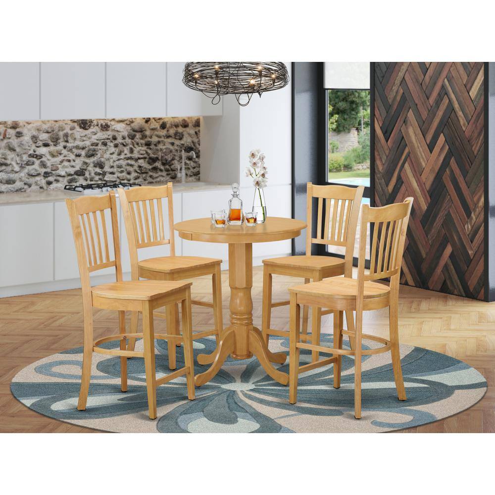 Back. East West Furniture - 5 Pcpub Table set - Small Kitchen Table and 4 counter height Dining chair. - Oak.