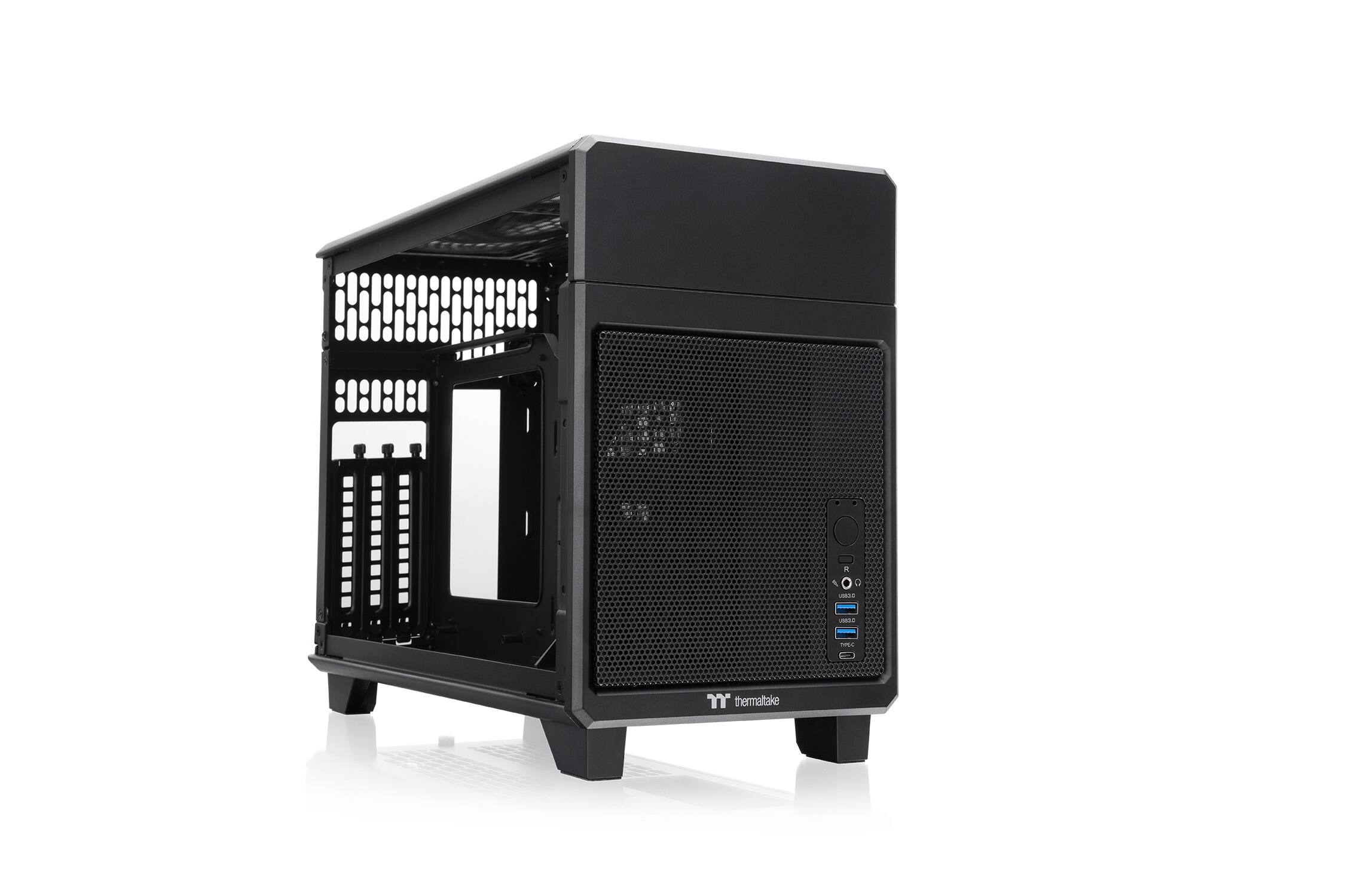 Back. Thermaltake - TR100 SFF mITX Mini Tower PC Case with PCIe 4.0 Riser Cable Included - Black.