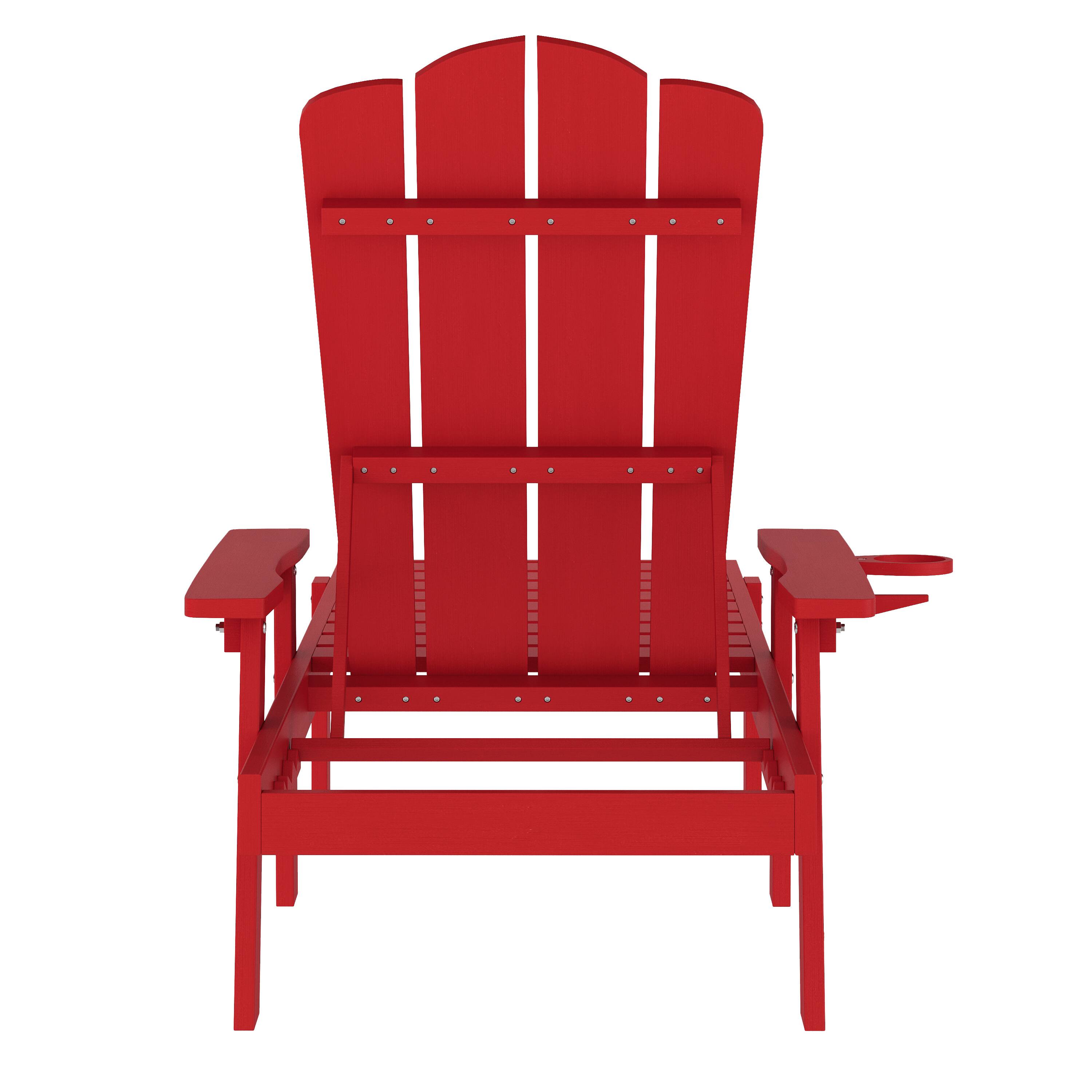 Alt View 7. Emma + Oliver - Stockton Set of 2 Recycled HDPE Adjustable Adirondack Loungers with Fold Out Cupholders for Indoor/Outdoor Use - Red.