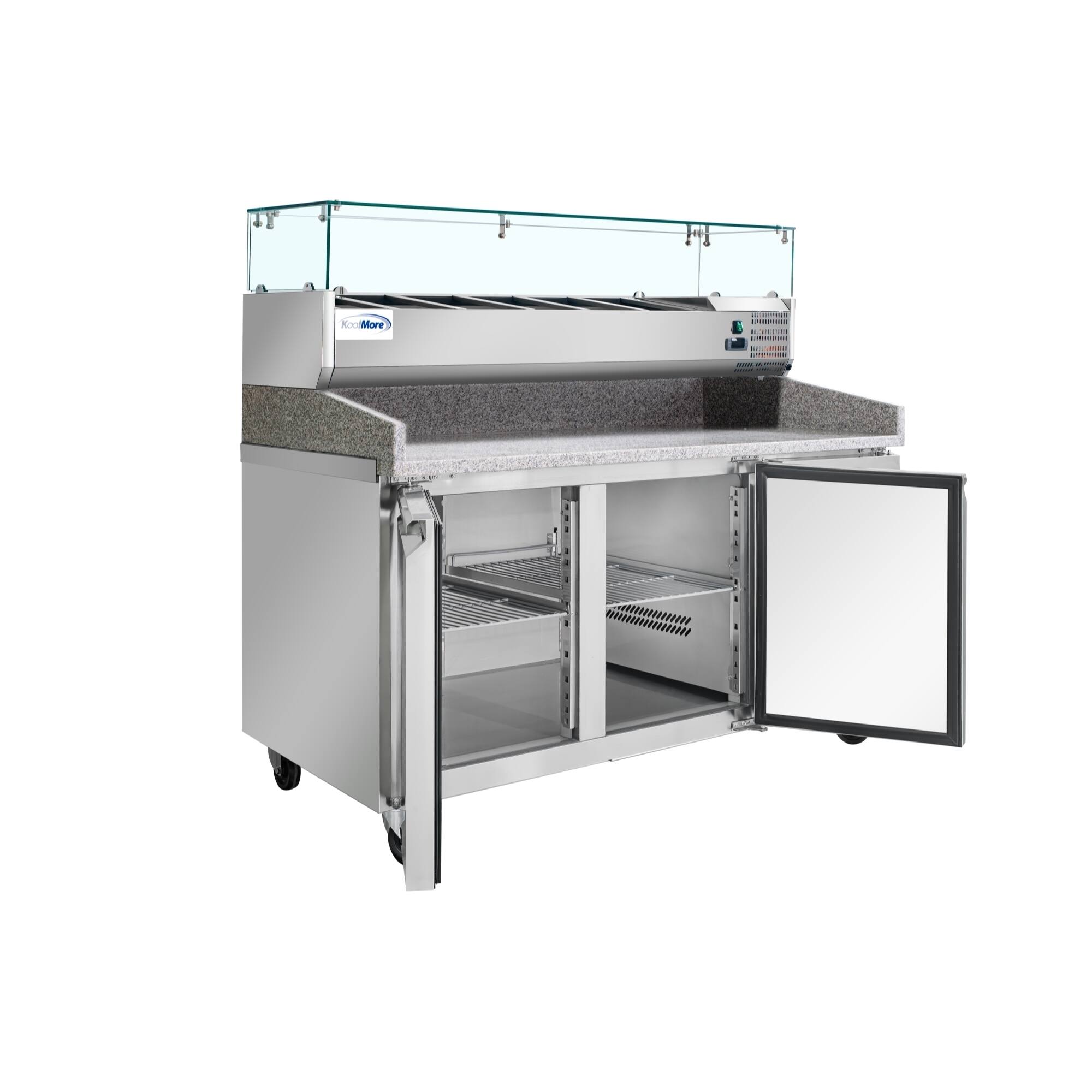 Alt View 3. Koolmore - 59 in. Commercial Refrigerated Granite Top Pizza Prep Station with Stainless Steel Refrigerated Condiment Pan Holder - Stainless-Steel.