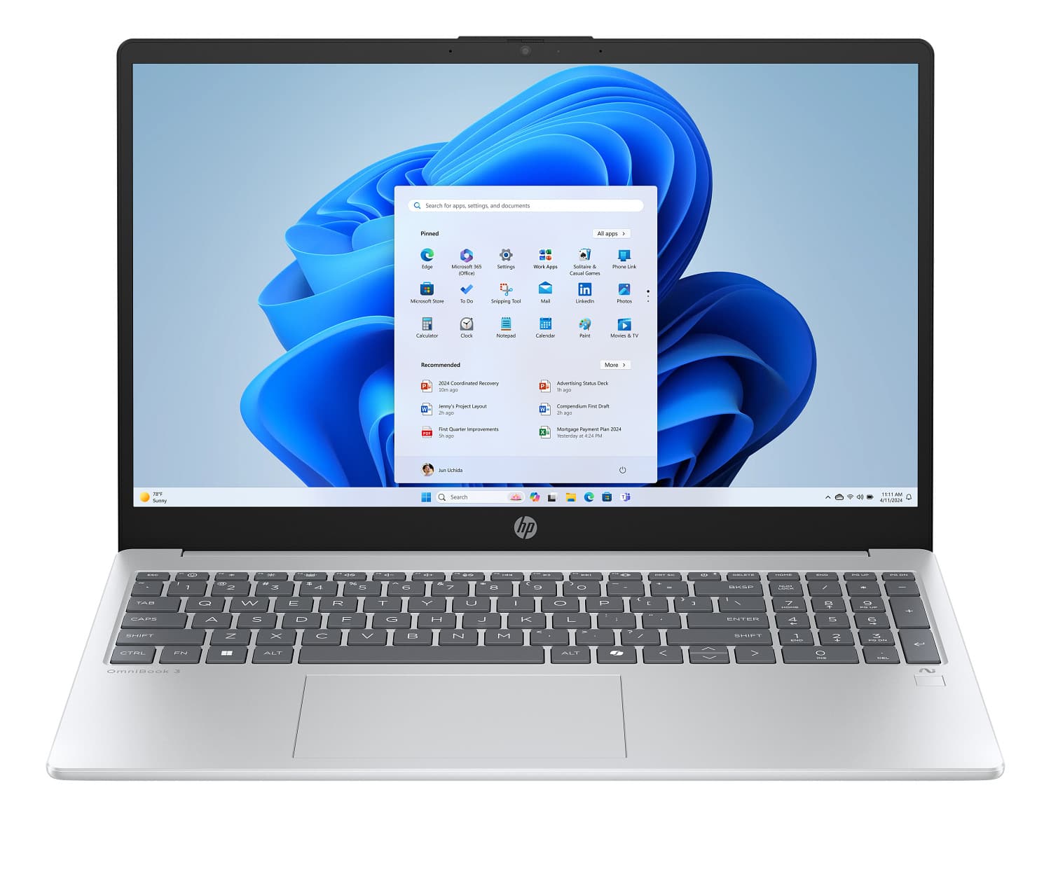 HP - OmniBook 3 Laptop Computer 15.6" FHD Touch Screen AMD Ryzen AI 7 16 GB - Glacier silver