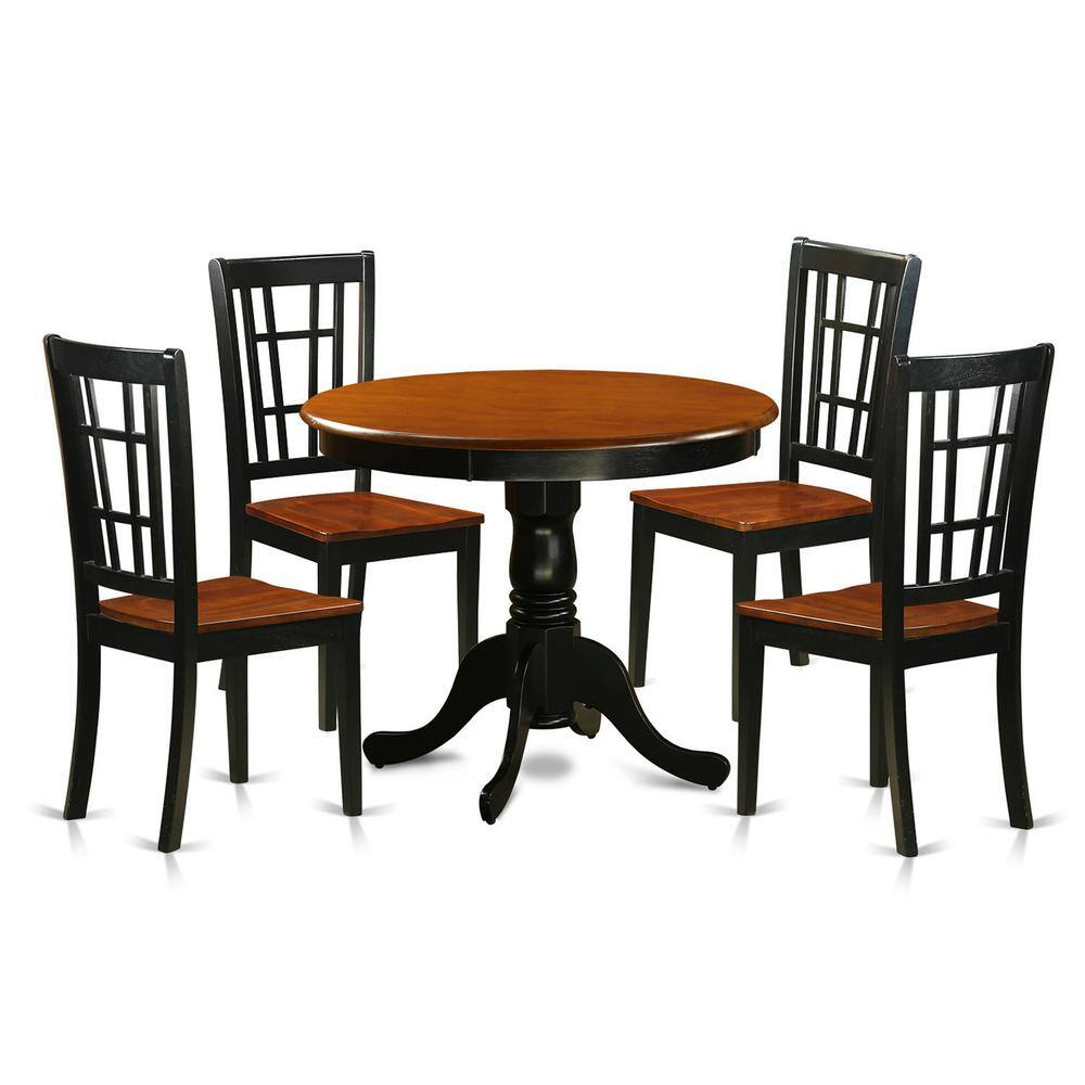 Back. East West Furniture - 5 Pc Dining Table with 4 Wood Chairs in Black and Cherry - Black & Cherry.