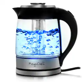 MegaChef - 1.9 Quart Cordless Glass and Stainless Steel Electric Tea Kettle with Tea Infuser - Silver