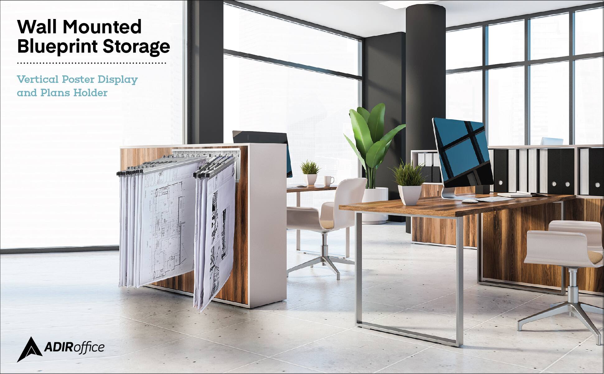 Wall Mounted Blueprint Storage, Vertical Poster Display and Plans Holder, ADIRoffice