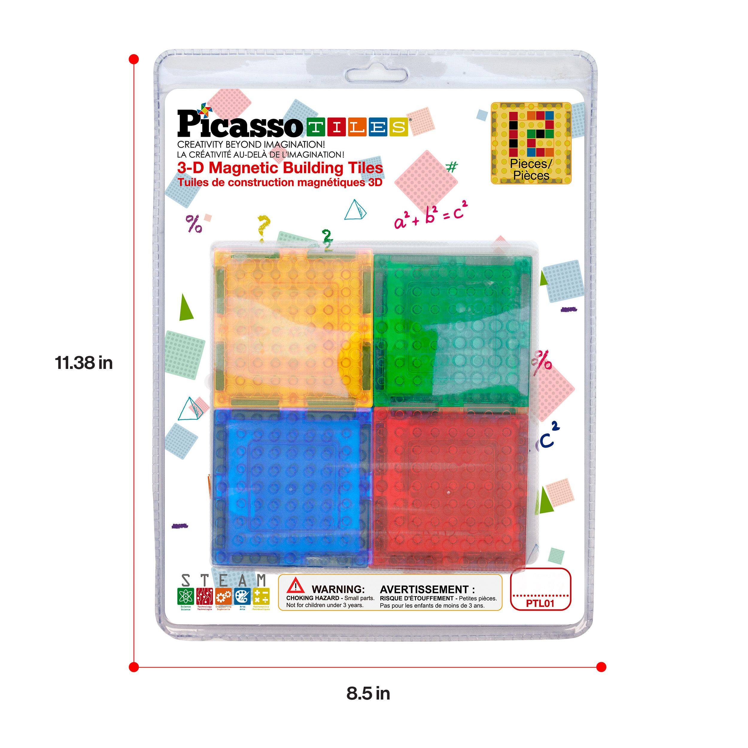 Picasso T I L E S CREATIVITY BEYOND MAGINATION! LA CRATIVIT AU-DEL DE L'IMAGINATIONI 3-D Magnetic Building Tiles Tuiles de construction magntiques 3D # Pieces/ Pices % ? 2 2 b 14 C a + 11.38 in % 2 ic C STEAM 2 T M A M Wer WARNING: AVERTISSEMENT: 1o F o . COTNOs MAZARO Smat pats RISQUE D'TOUFFEMENT Petites nohing_tos - f ehidran mou 1 P Pan -u es antanes - mnins - - a PTL01 8.5 in