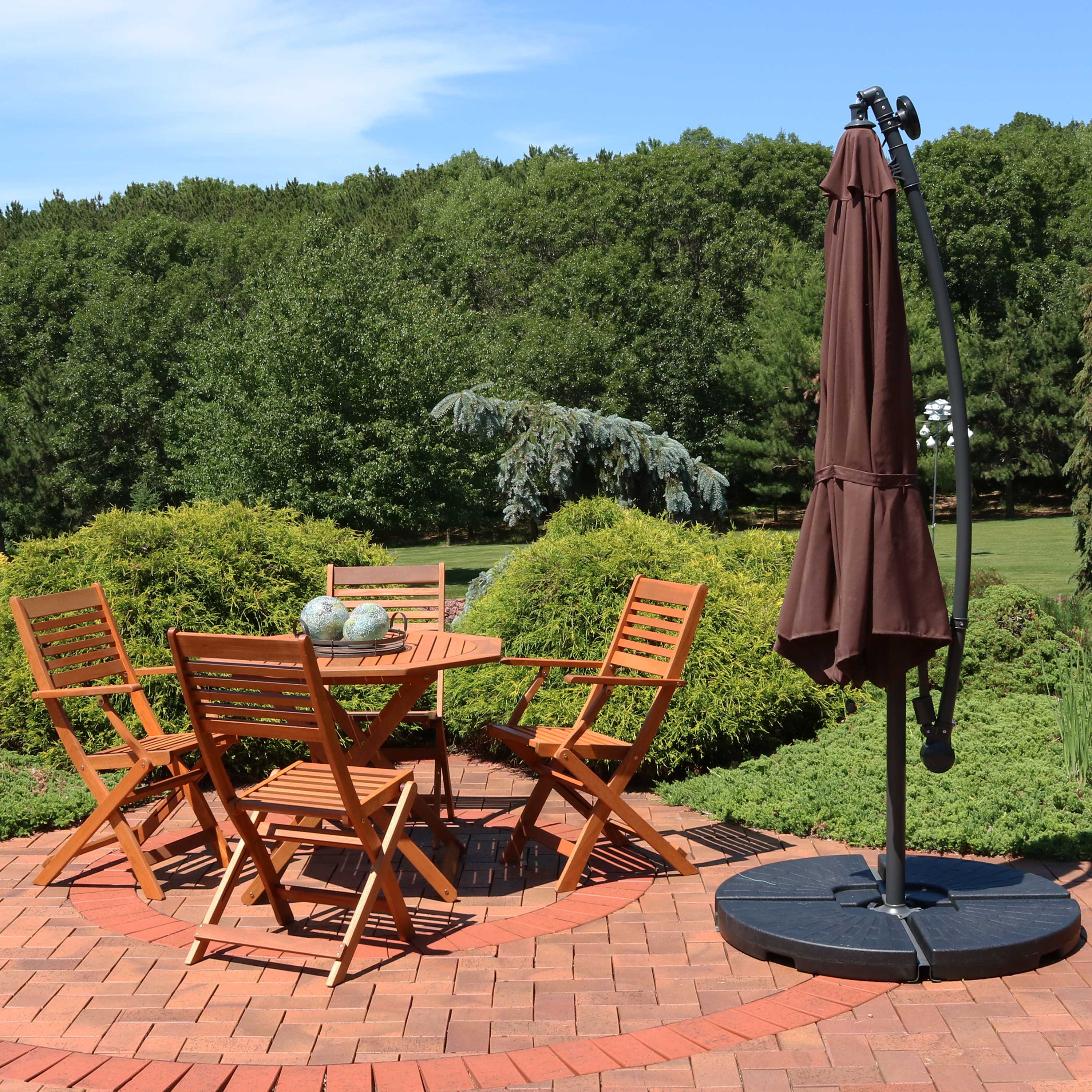 Alt View 4. Sunnydaze - 10 ft Solar Offset Steel Patio Umbrella with Crank - Brown.