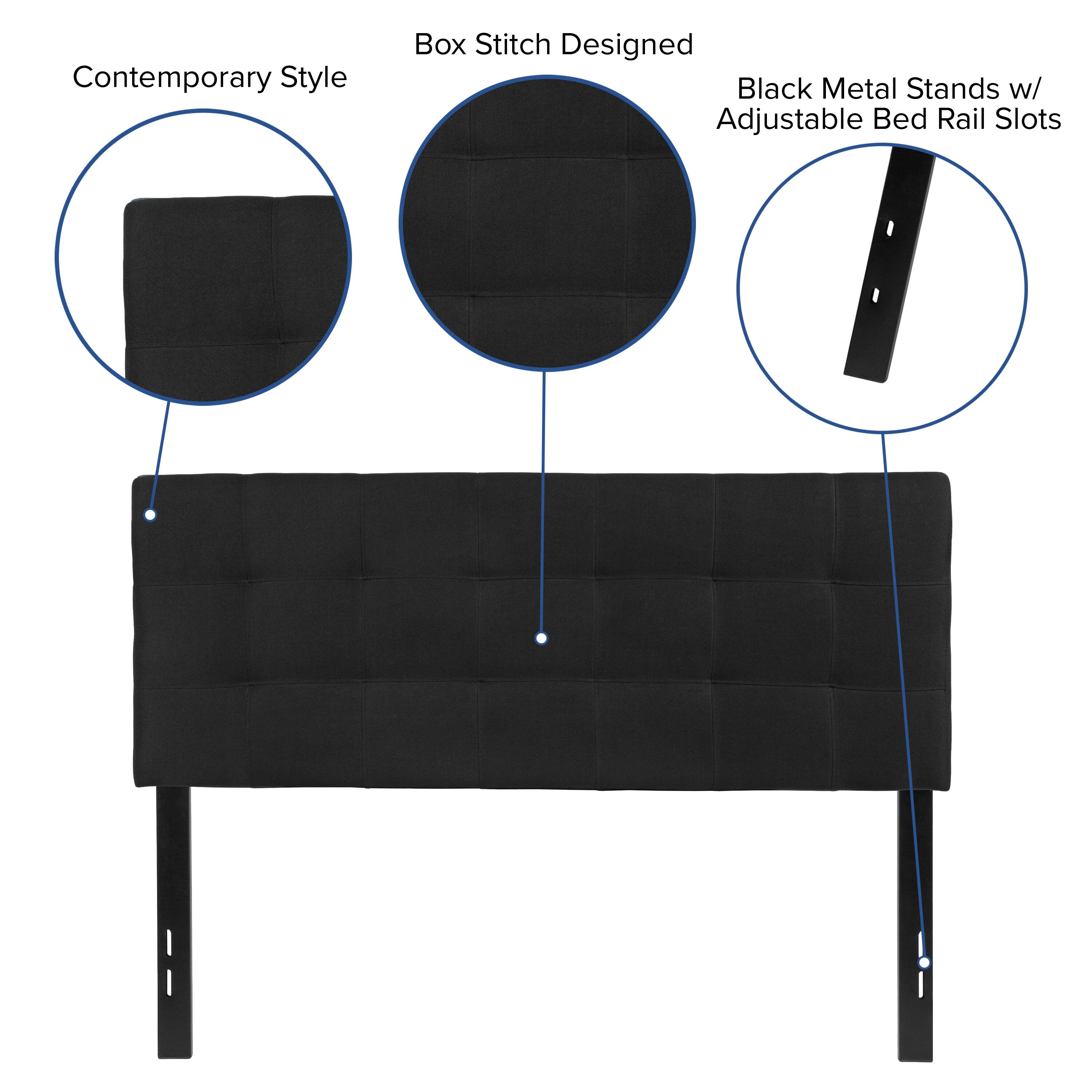 Contemporary Style Box Stitch Designed Black Metal Stands w/ Adjustable Bed Rail Slots