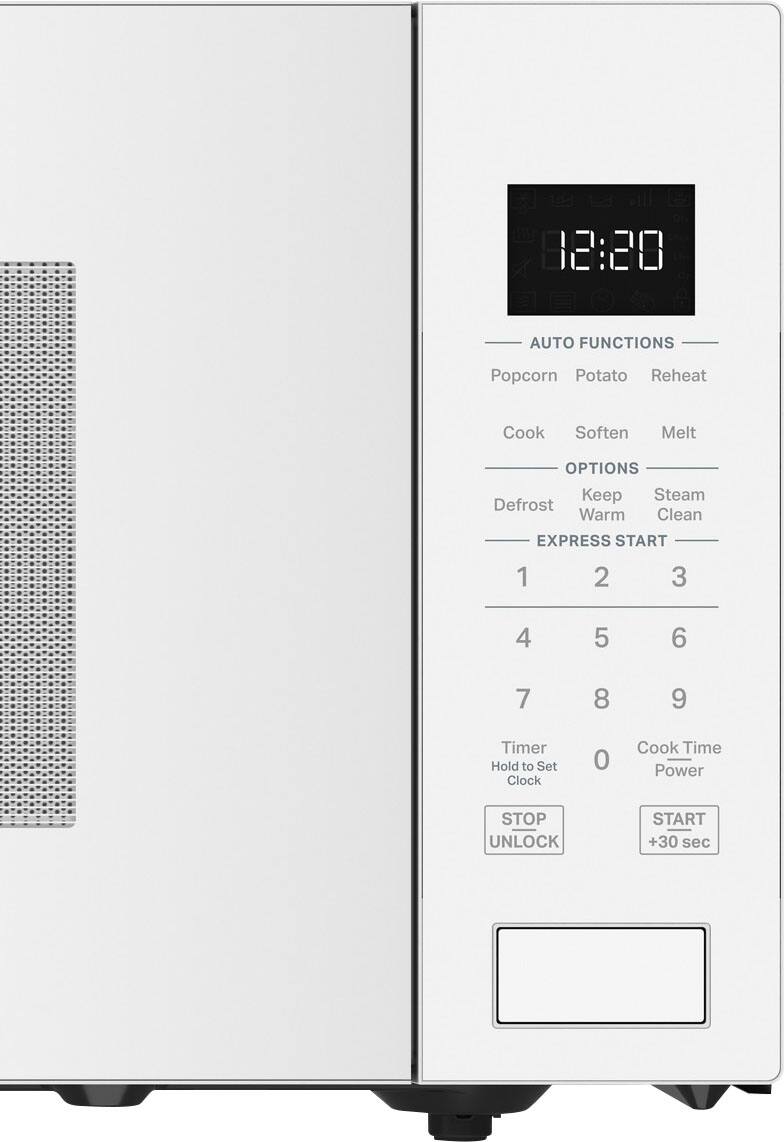 12:20

AUTO FUNCTIONS
- Popcorn
- Potato
- Reheat
- Cook
- Soften
- Melt

OPTIONS
- Defrost
- Keep Warm
- Steam
- Clean

EXPRESS START
1 2 3
4 5 6
7 8 9

Timer Hold to Set Clock 0 Cook Time Power

STOP UNLOCK START +30 sec