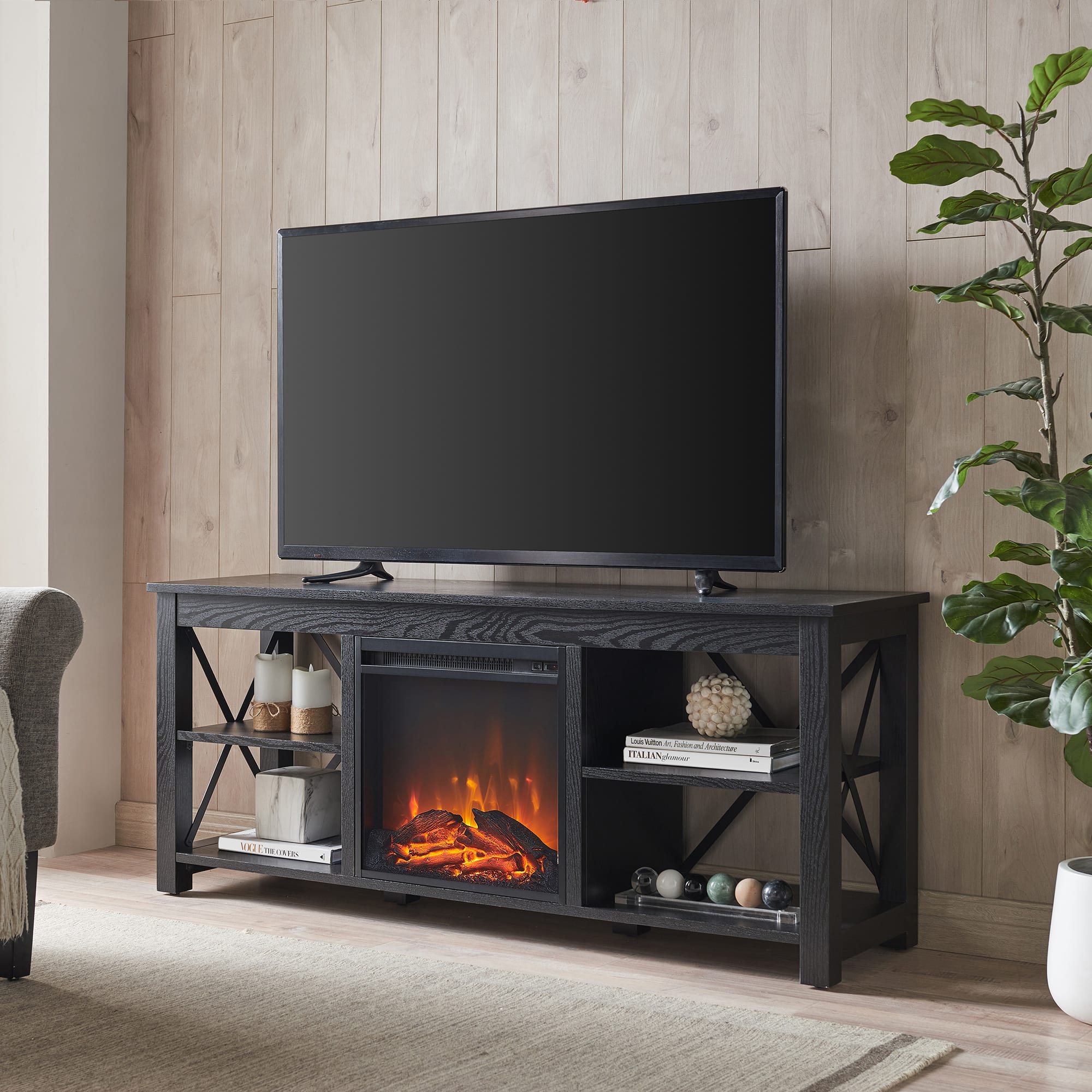 Camden&Wells – Sawyer Log Fireplace TV Stand for Most TVs up to 65″ – Black Sansujyuku sansujyuku.com