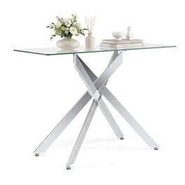 Gymax - Glass Console Table w/Clear Tempered Glass Top & Heavy Duty Metal Tubular Legs - Silver