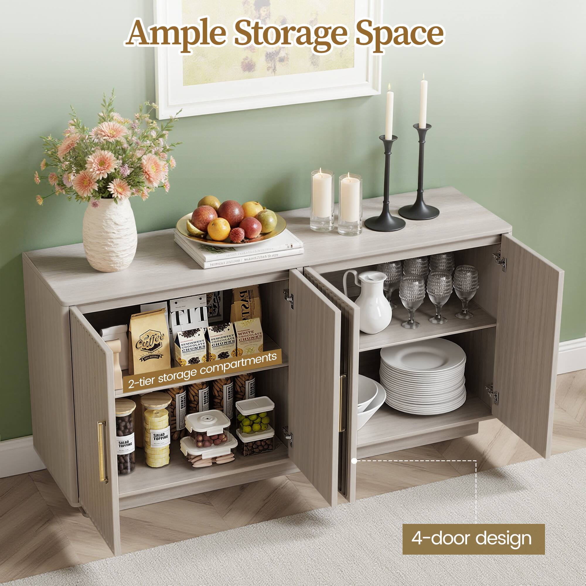 Ample Storage Space in a man/tas Coffee LAINAR storage compartments 2-tier BN al Emcal Tareal 4-door design