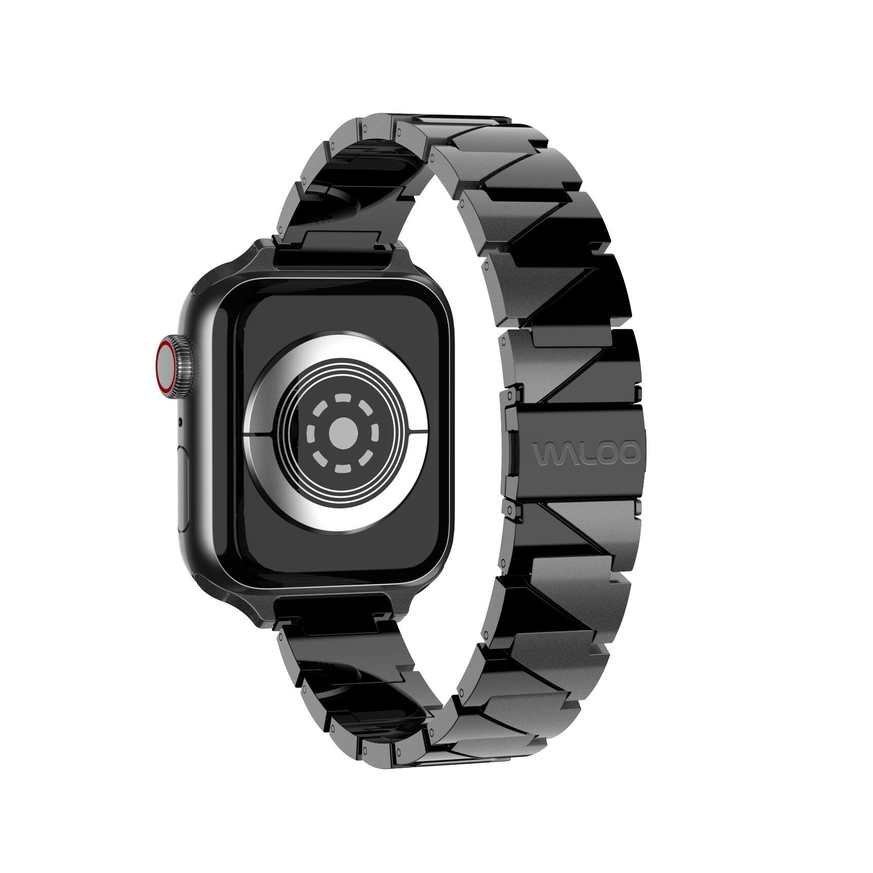 Back. Waloo - Waloo Two Tone Metal Band For Apple Watch - Black.