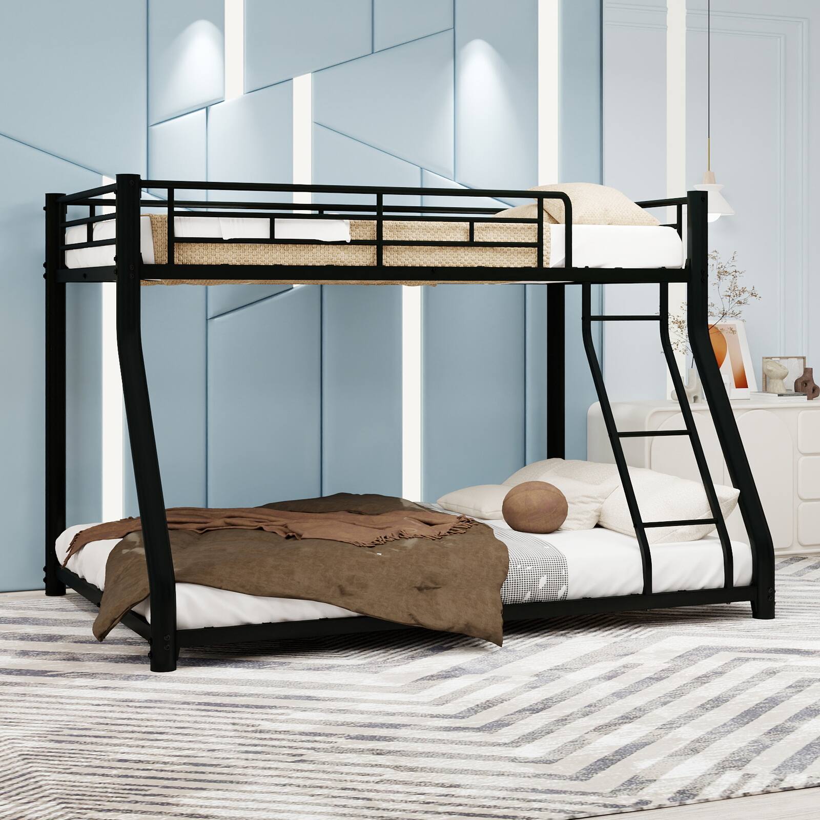 Angle. Loheer - Loheer Twin Over Full Metal Bunk Bed Heavy Duty Frame with LED Lights USB Ports Storage Headboard and Ladder Noise Free - Black.