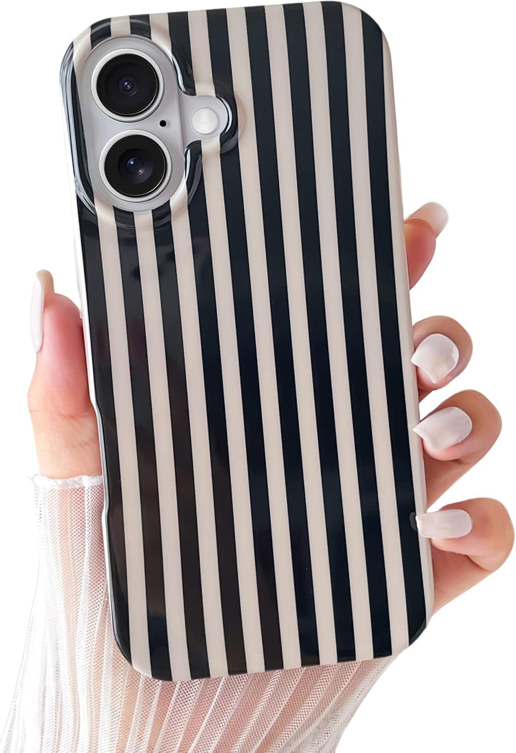 FINEAK - Chic Striped iPhone 17 Case-Slim, Shockproof TPU Cover for Women - Black