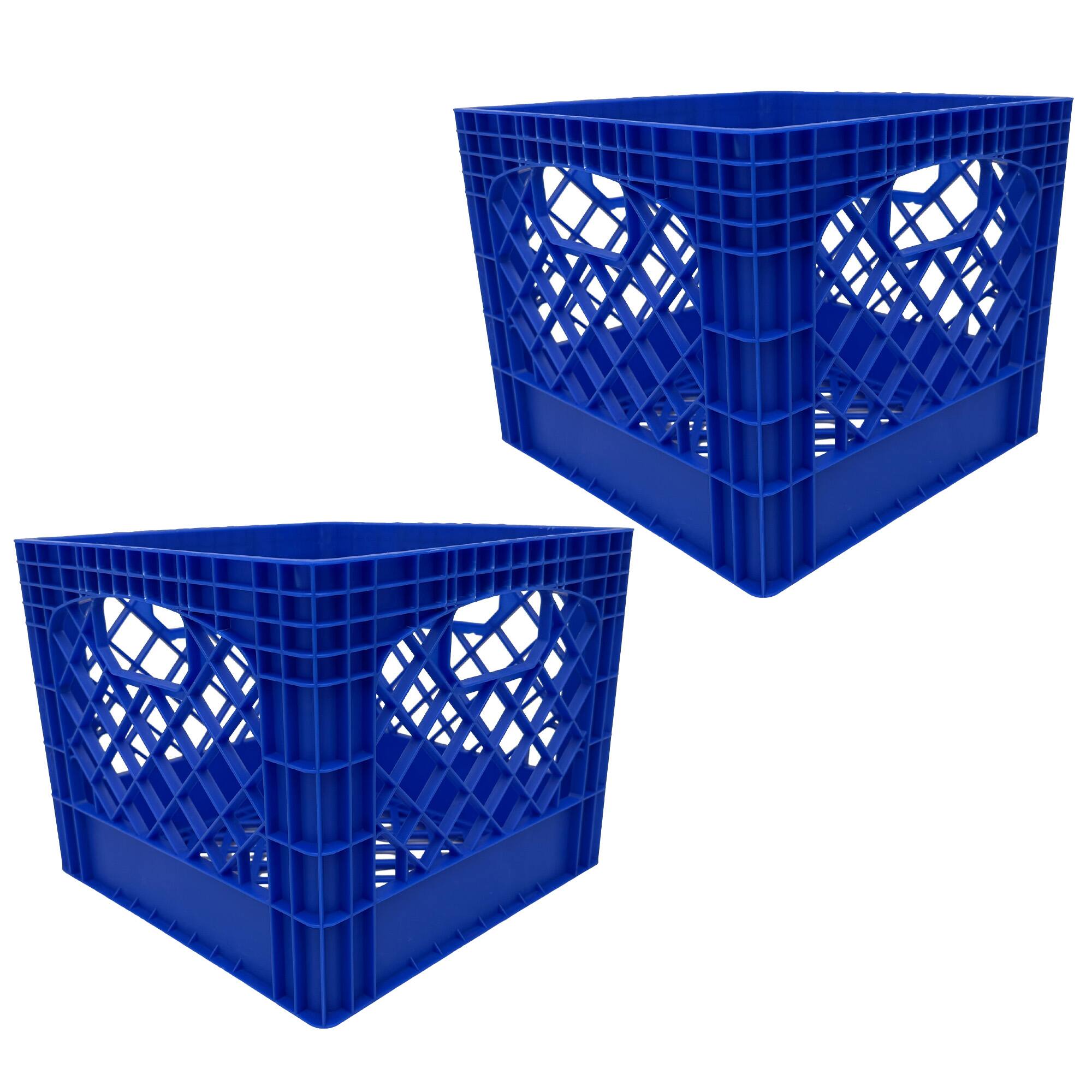 Front. Mirapet - Mirapet Milk Crate, Stackable Plastic Storage with Handles, 16 Qt, Blue, 2 Pack - Blue.