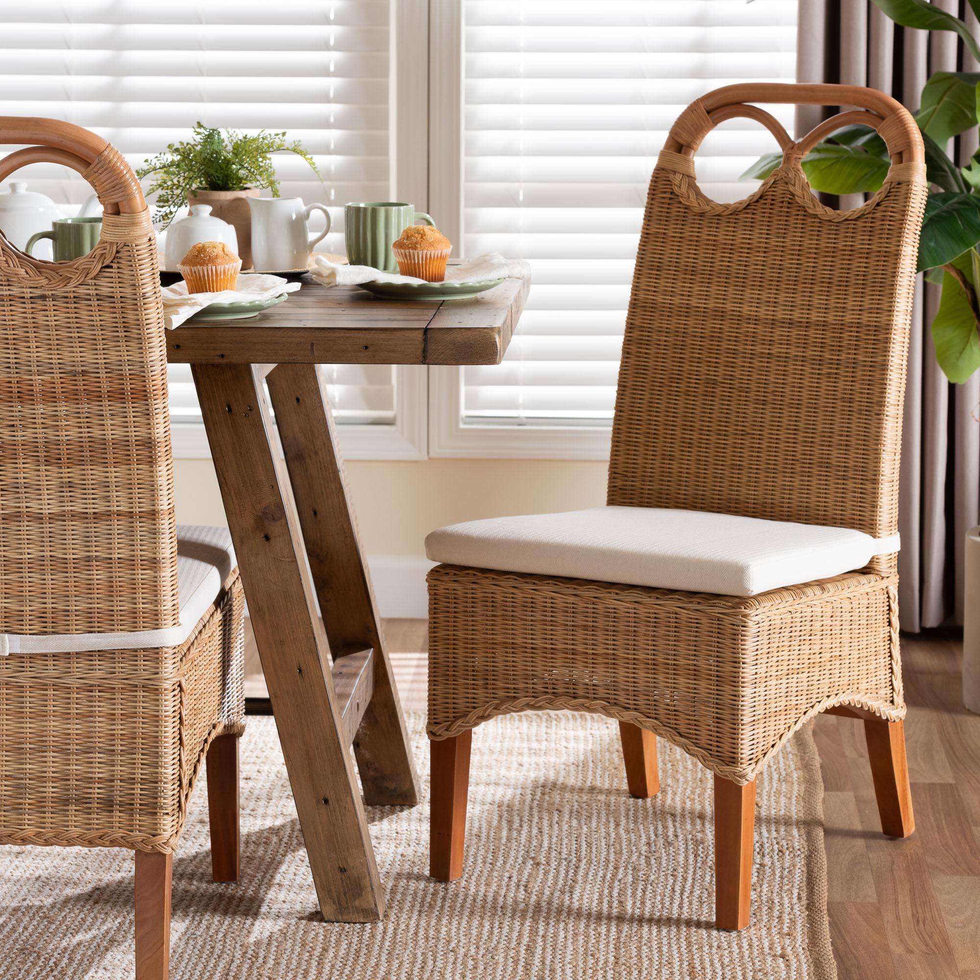 Alt View 4. bali & pari - bali & pari Dyna Natural Rattan Dining Chair - Handwoven Wicker Side Chair with Removable Cushion and Loop Backrest - Natural.