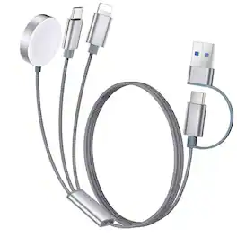 Topteng - 3-in-2 Charging Cable for Travel - USB C, Lightning & Magnetic iWatch Charger in One - Black