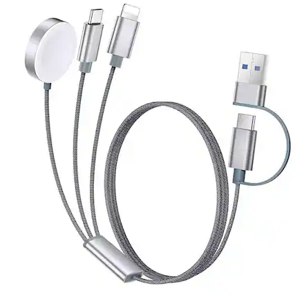 Front. Topteng - 3-in-2 Charging Cable for Travel - USB C, Lightning & Magnetic iWatch Charger in One - Black.