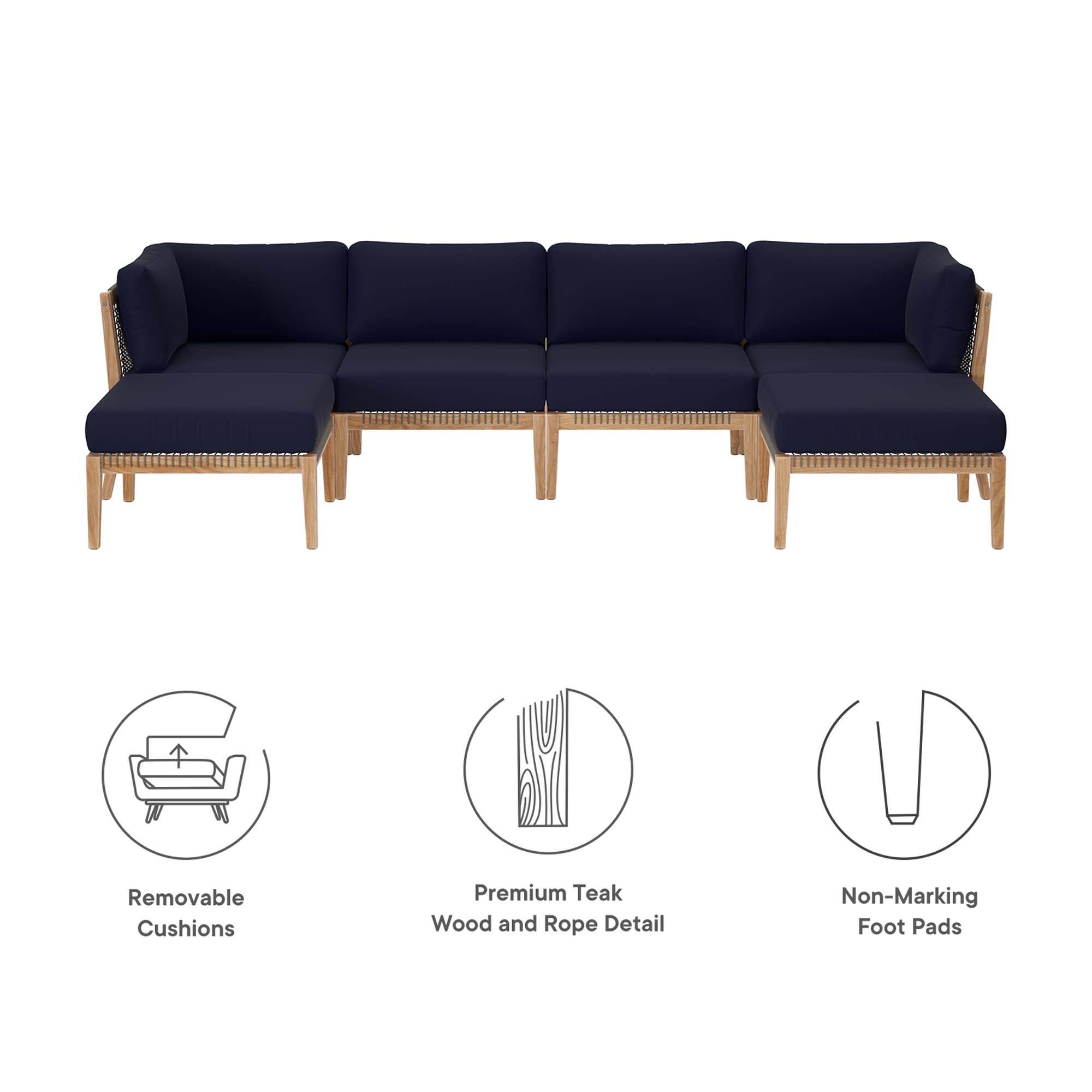 Removable Cushions  
Premium Teak Wood and Rope Detail  
Non-Marking Foot Pads