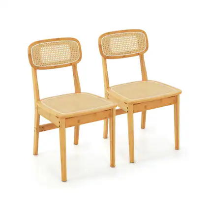 Front. Kadyn - Dining Chairs, Kitchen Chairs Trattoria Chairs,Set of 2 Rattan Dining Chairs with Simulated Rattan Backrest-Natural - Brown.