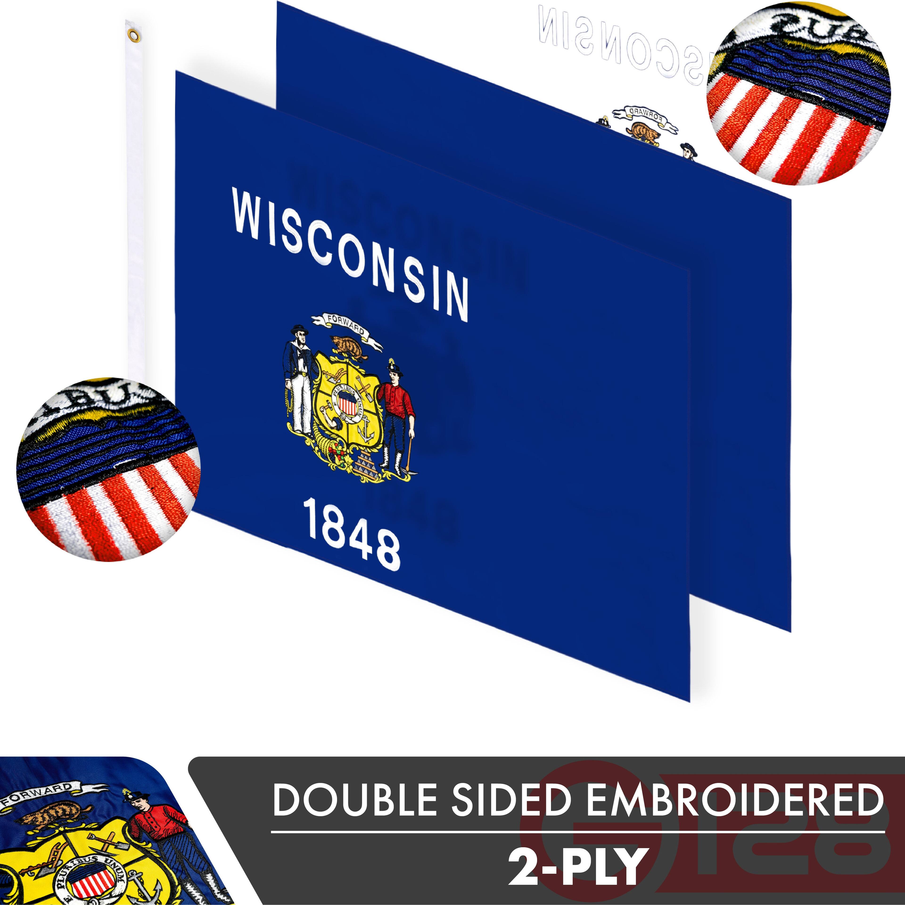 WISCONSIN  
1848  

DOUBLE SIDED EMBROIDERED  
2-PLY